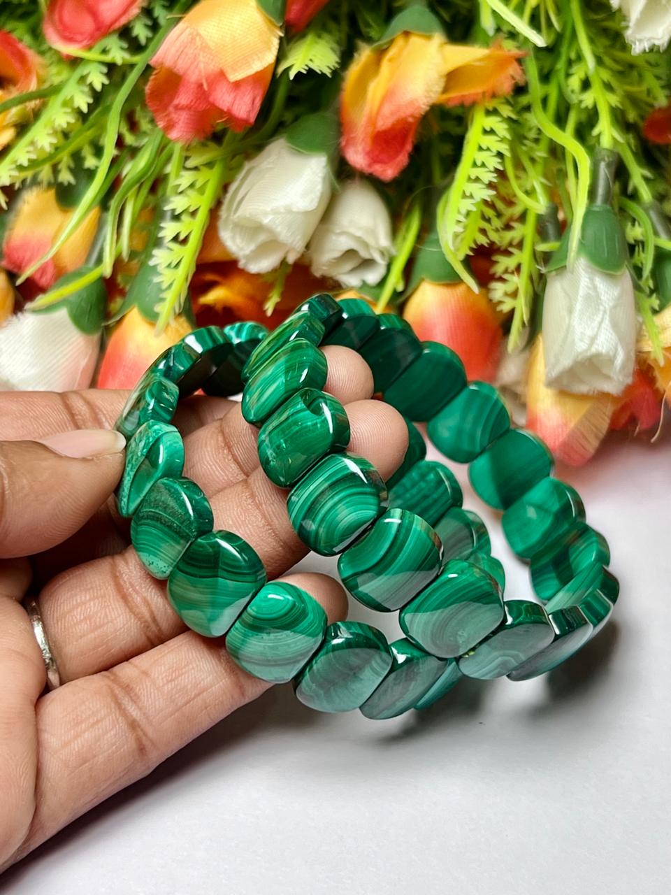 15 MM Malachite Stone Bracelet l Stretchable Bracelet AAAAA +++++