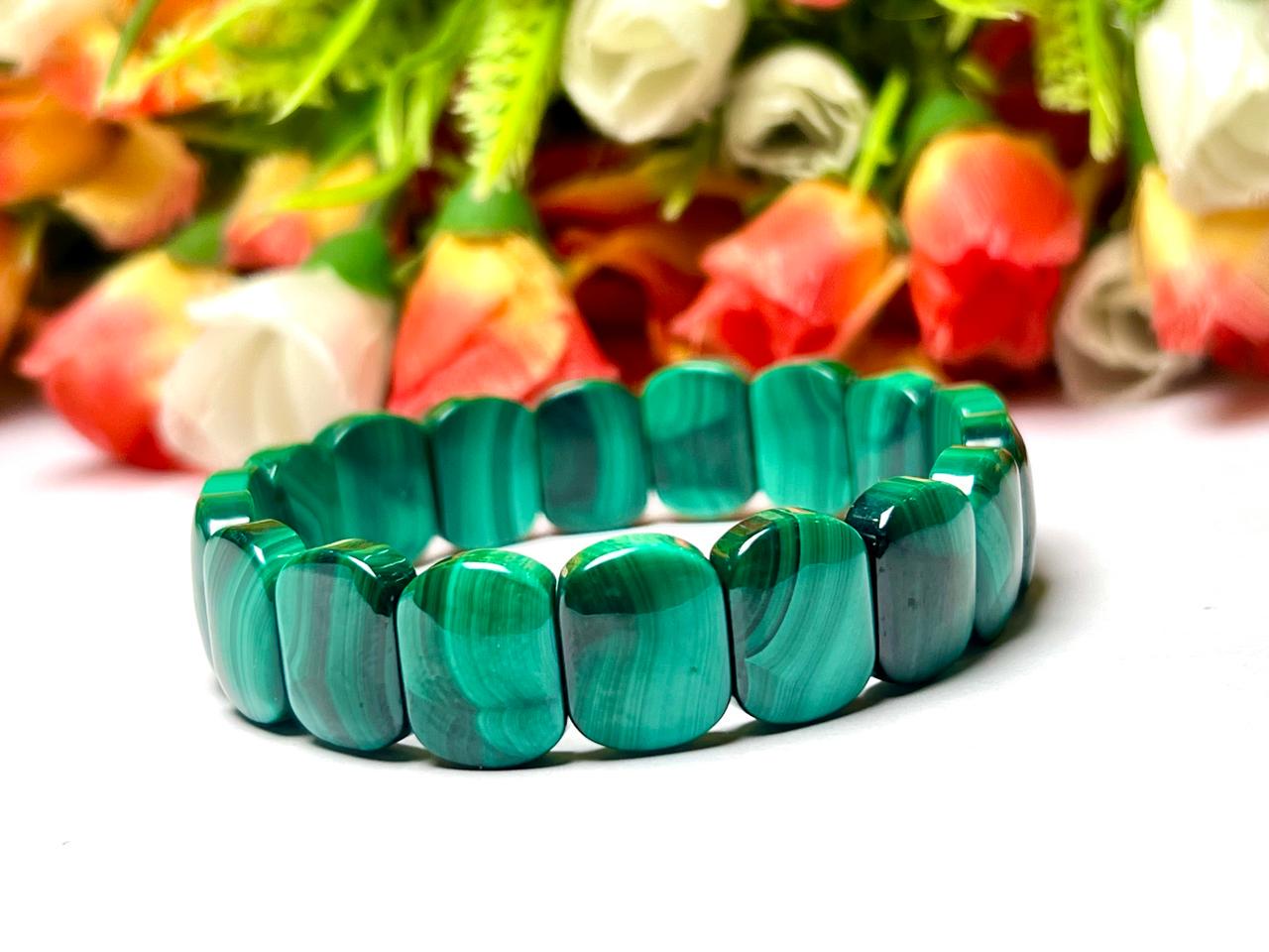 15 MM Malachite Stone Bracelet l Stretchable Bracelet AAAAA +++++