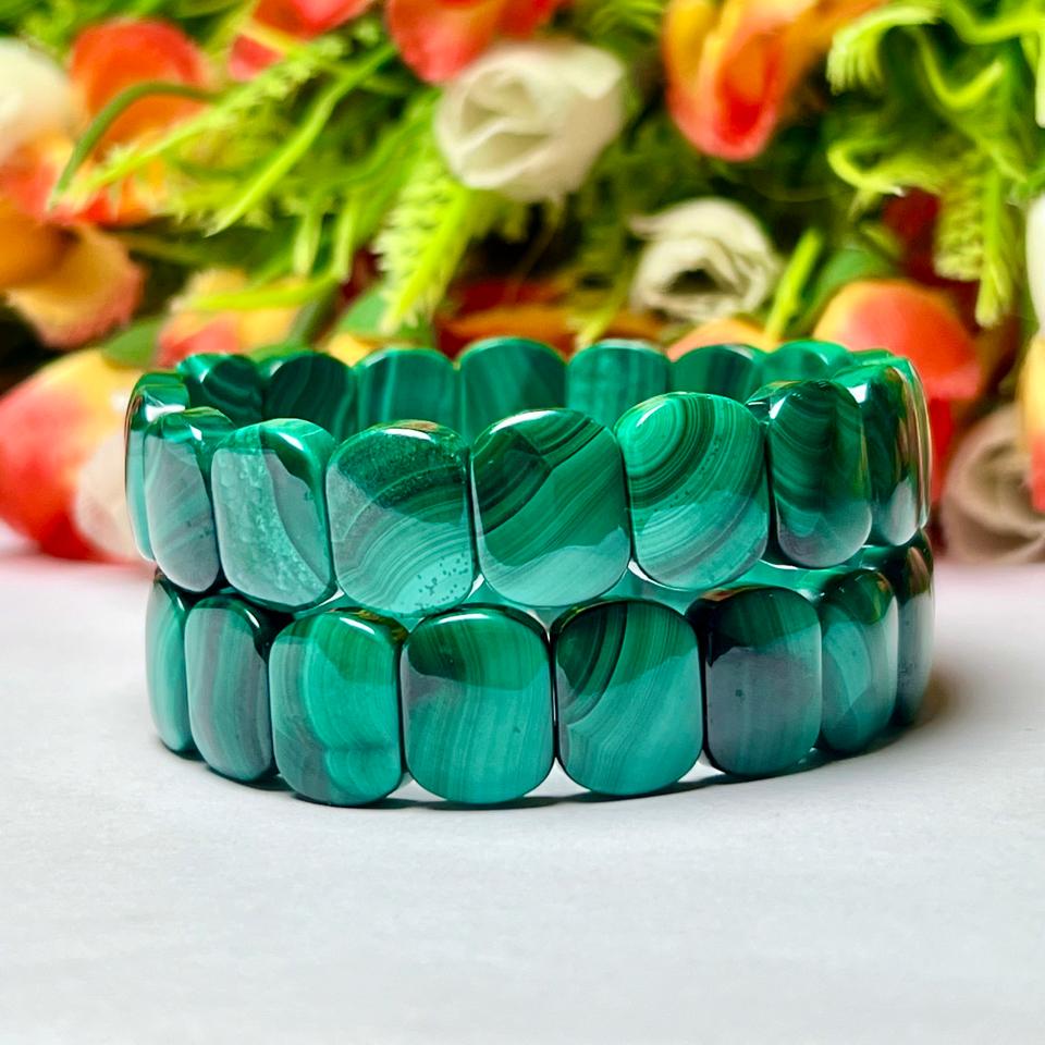 15 MM Malachite Stone Bracelet l Stretchable Bracelet AAAAA +++++