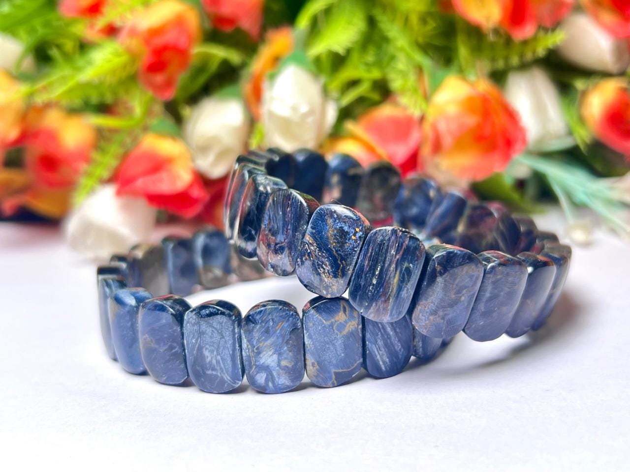 15 MM Blue Pietersite Stone Bracelet l Stretchable Bracelet AAAAA +++++