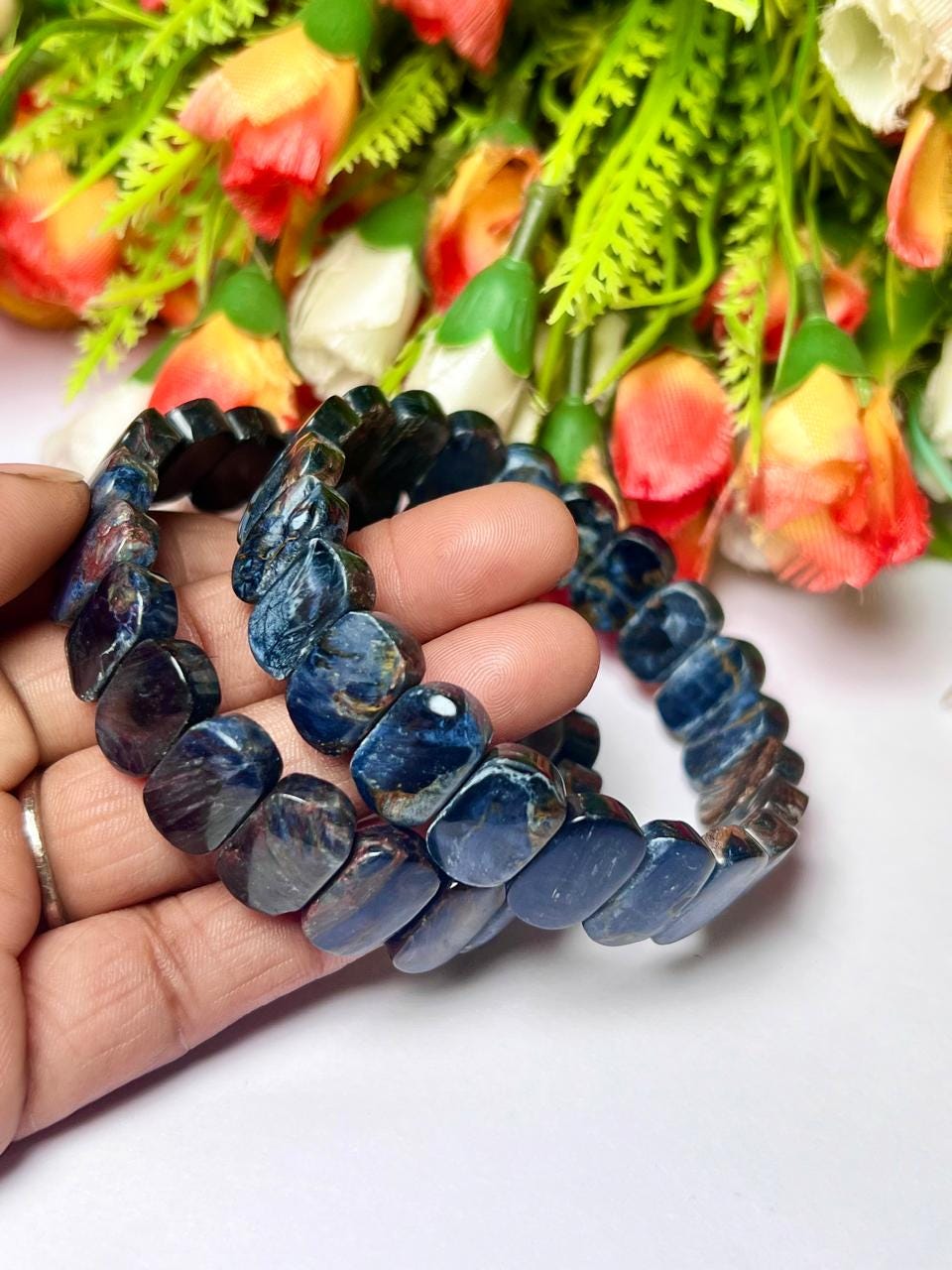 15 MM Blue Pietersite Stone Bracelet l Stretchable Bracelet AAAAA +++++