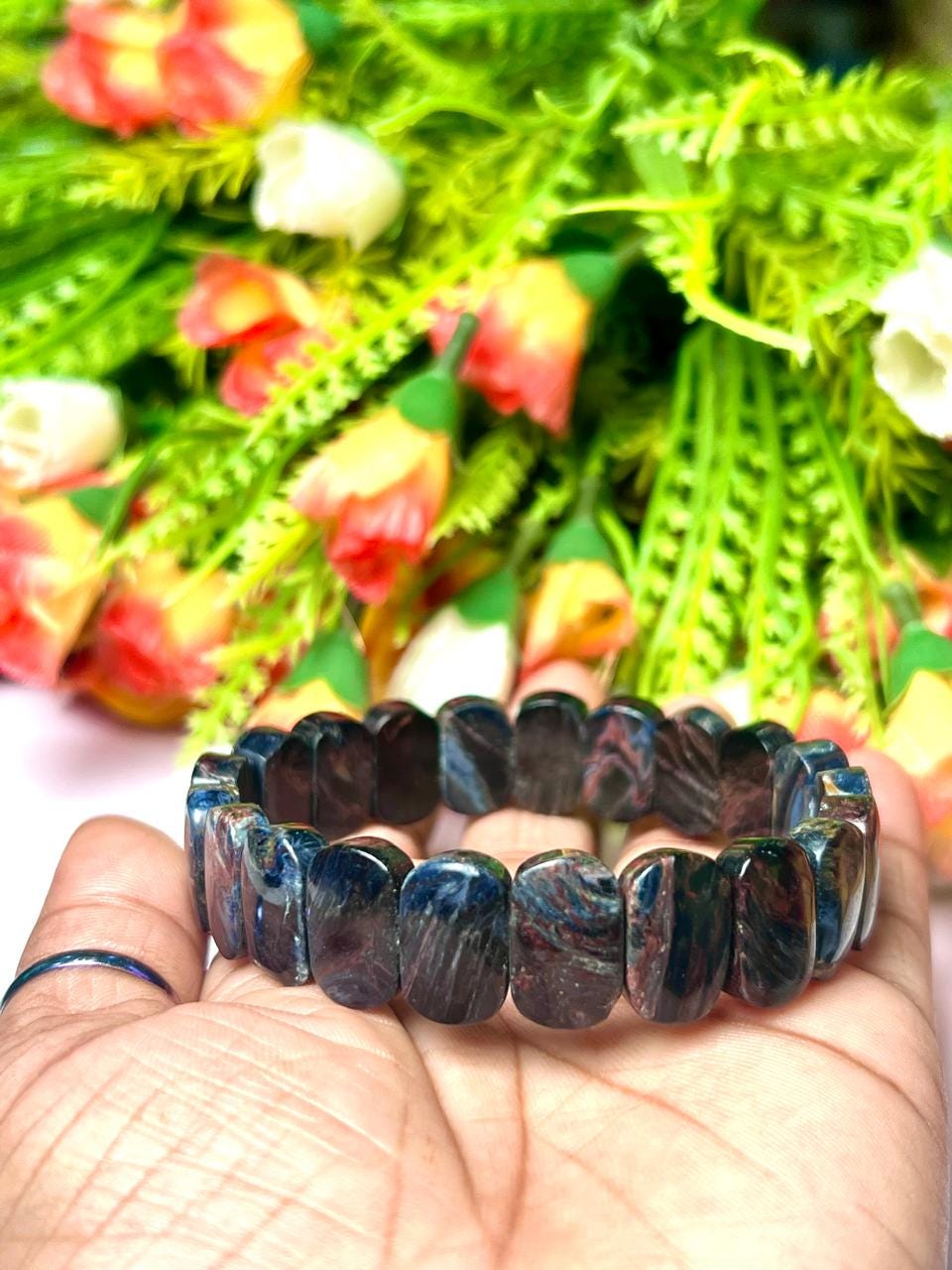 15 MM Blue Pietersite Stone Bracelet l Stretchable Bracelet AAAAA +++++