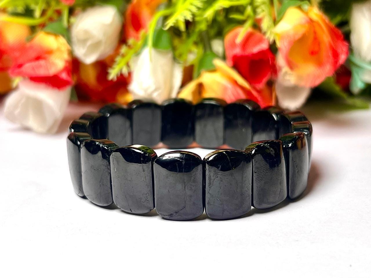 15 MM Black Tourmaline Bracelet l Stretchable Bracelet