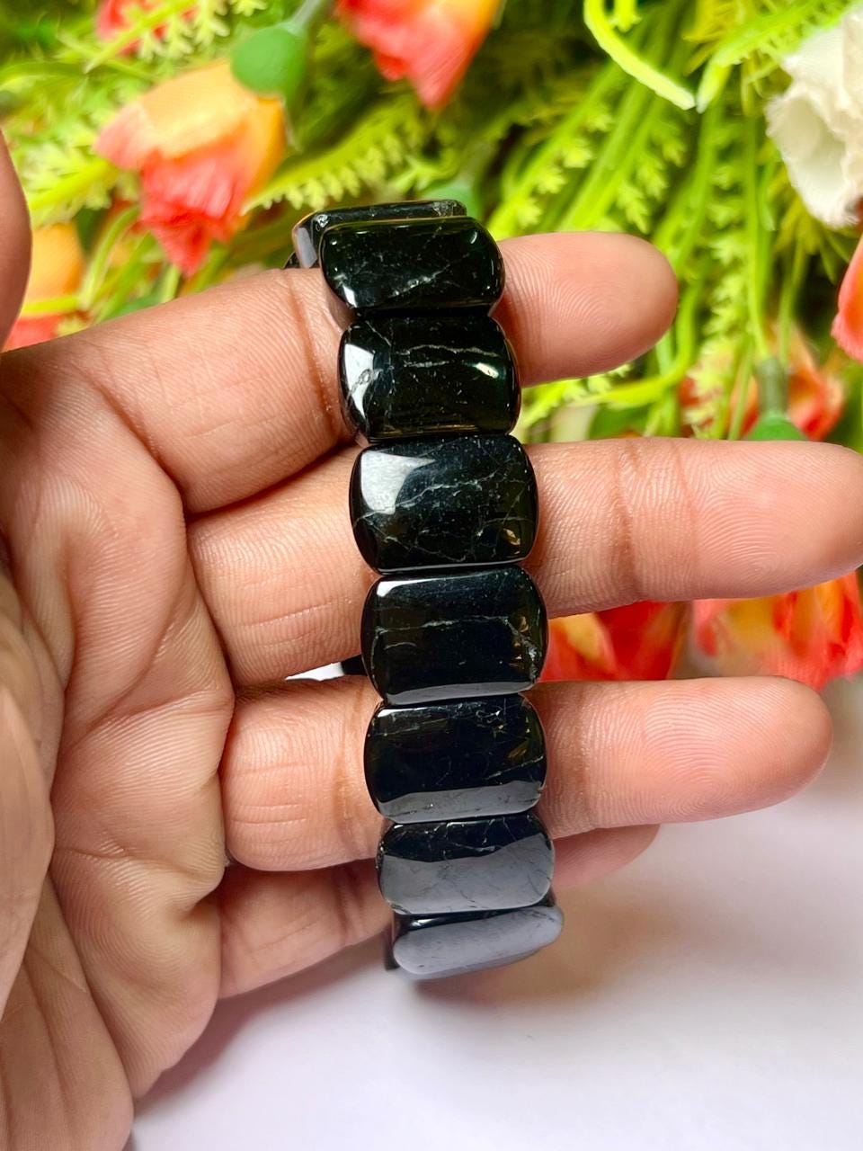 15 MM Black Tourmaline Bracelet l Stretchable Bracelet