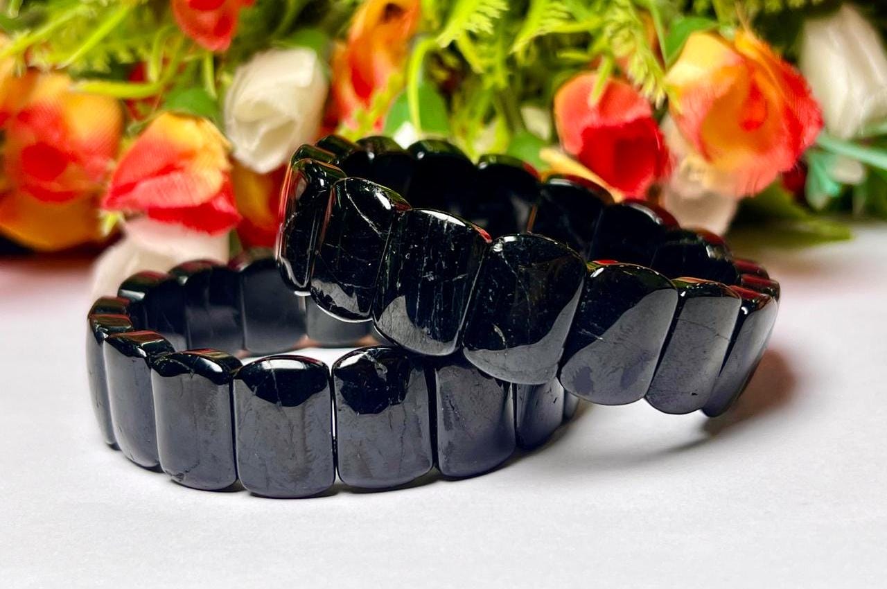 15 MM Black Tourmaline Bracelet l Stretchable Bracelet