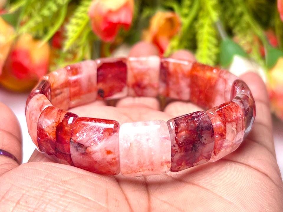 15 MM Red Fire Azeztulite Stone Bracelet l Stretchable Bracelet