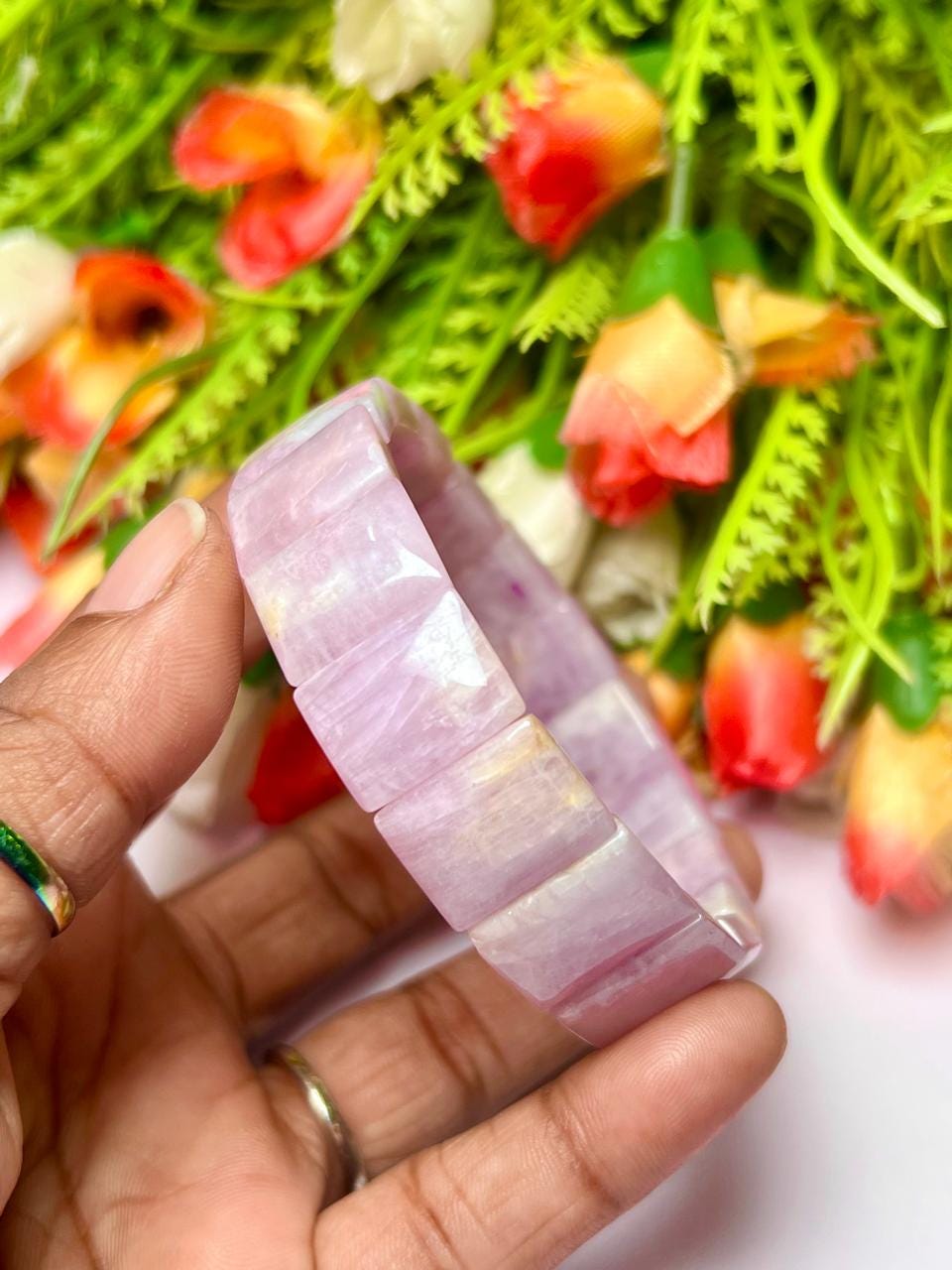 15 MM Kunzite Stone Bracelet l Stretchable Bracelet