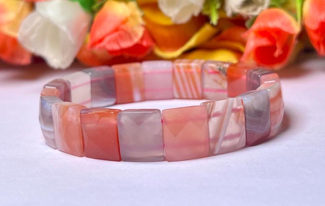 15 MM Pink Botswana Agate Stone Bracelet l Stretchable Bracelet