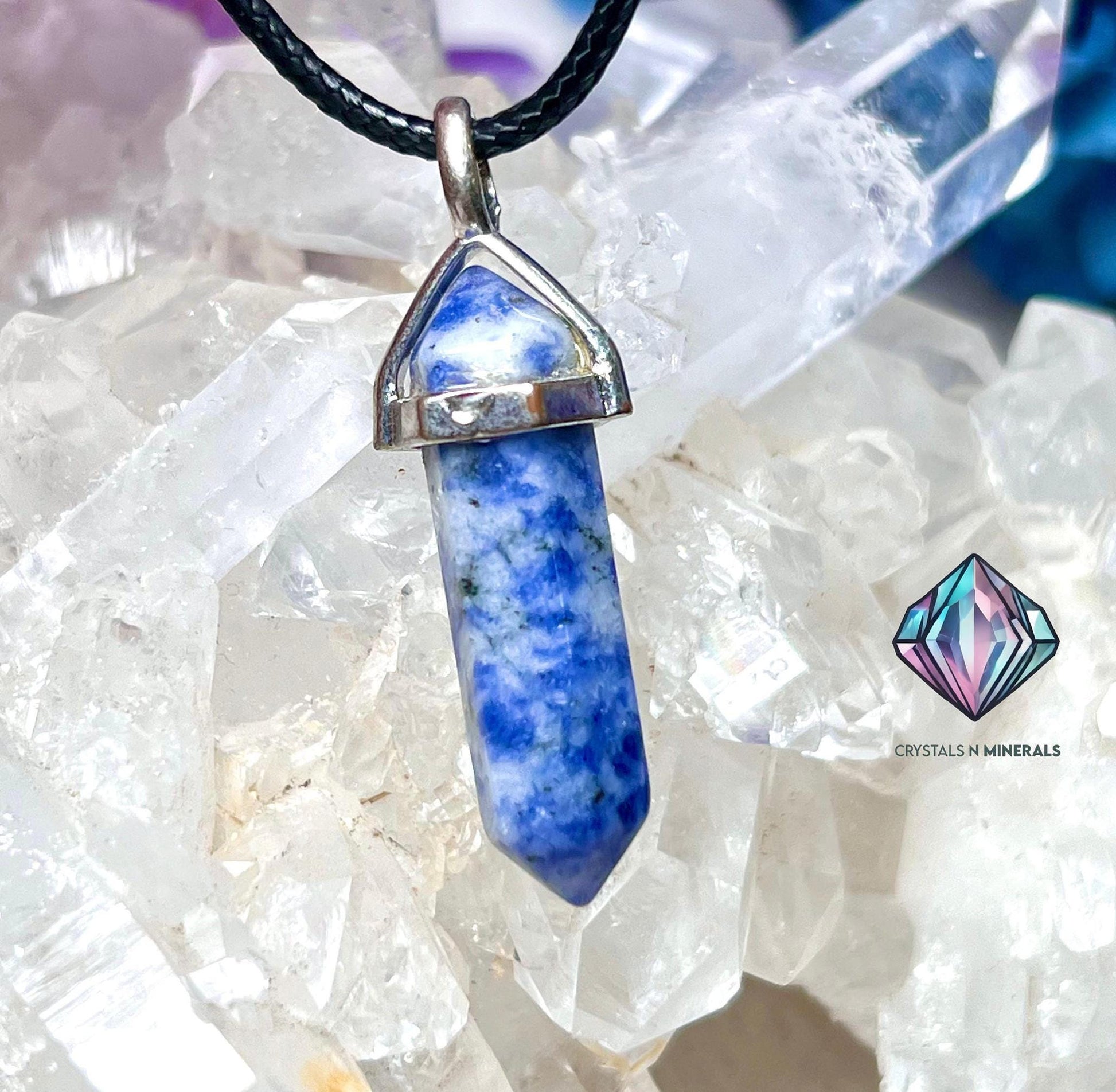 Sodalite Stone Double Point Pencil Pendant with Black Cord