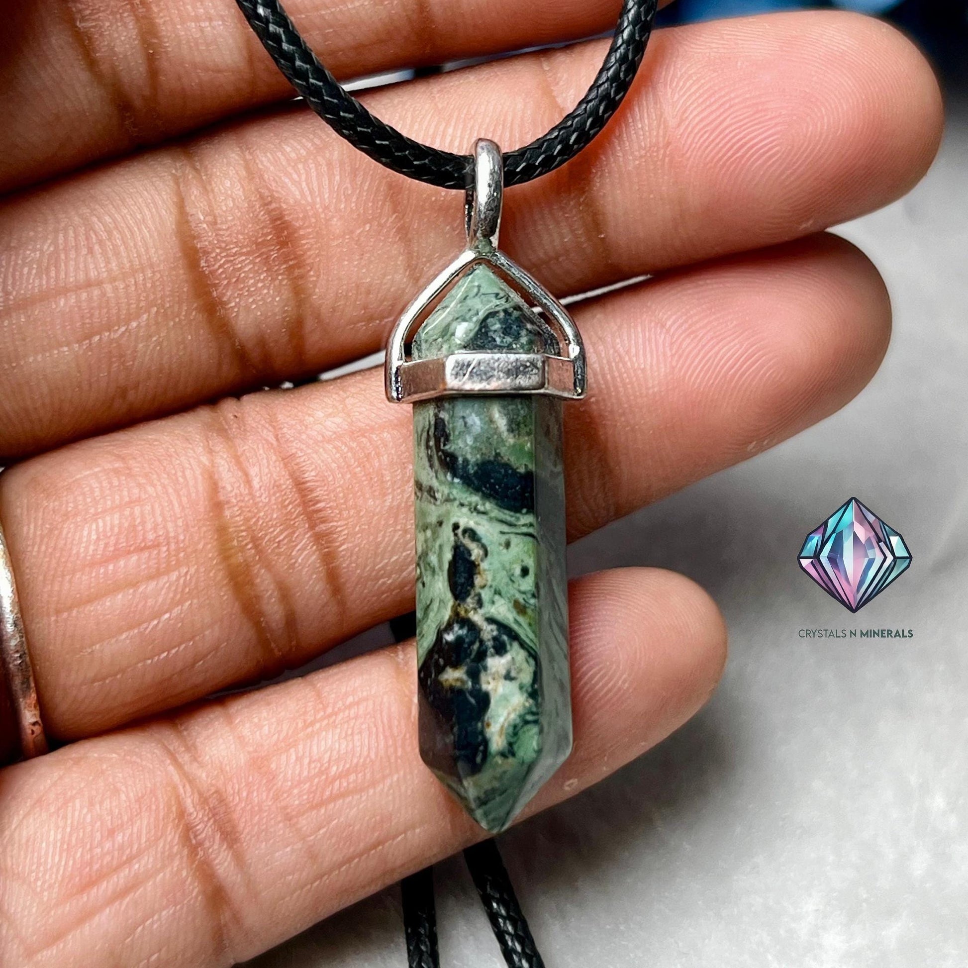 Kambaba Jasper Stone Double Point Pencil Pendant with Black Cord