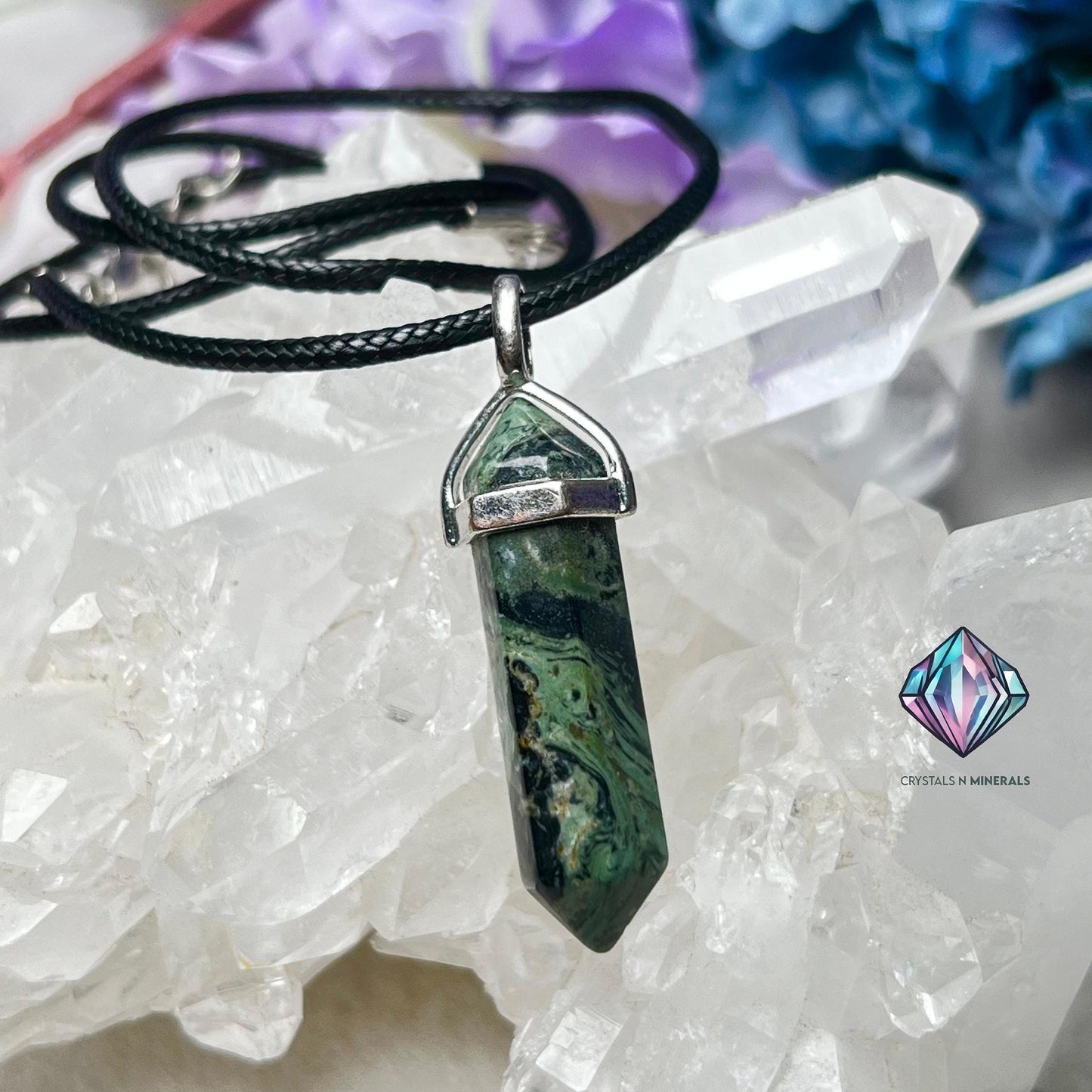 Kambaba Jasper Stone Double Point Pencil Pendant with Black Cord