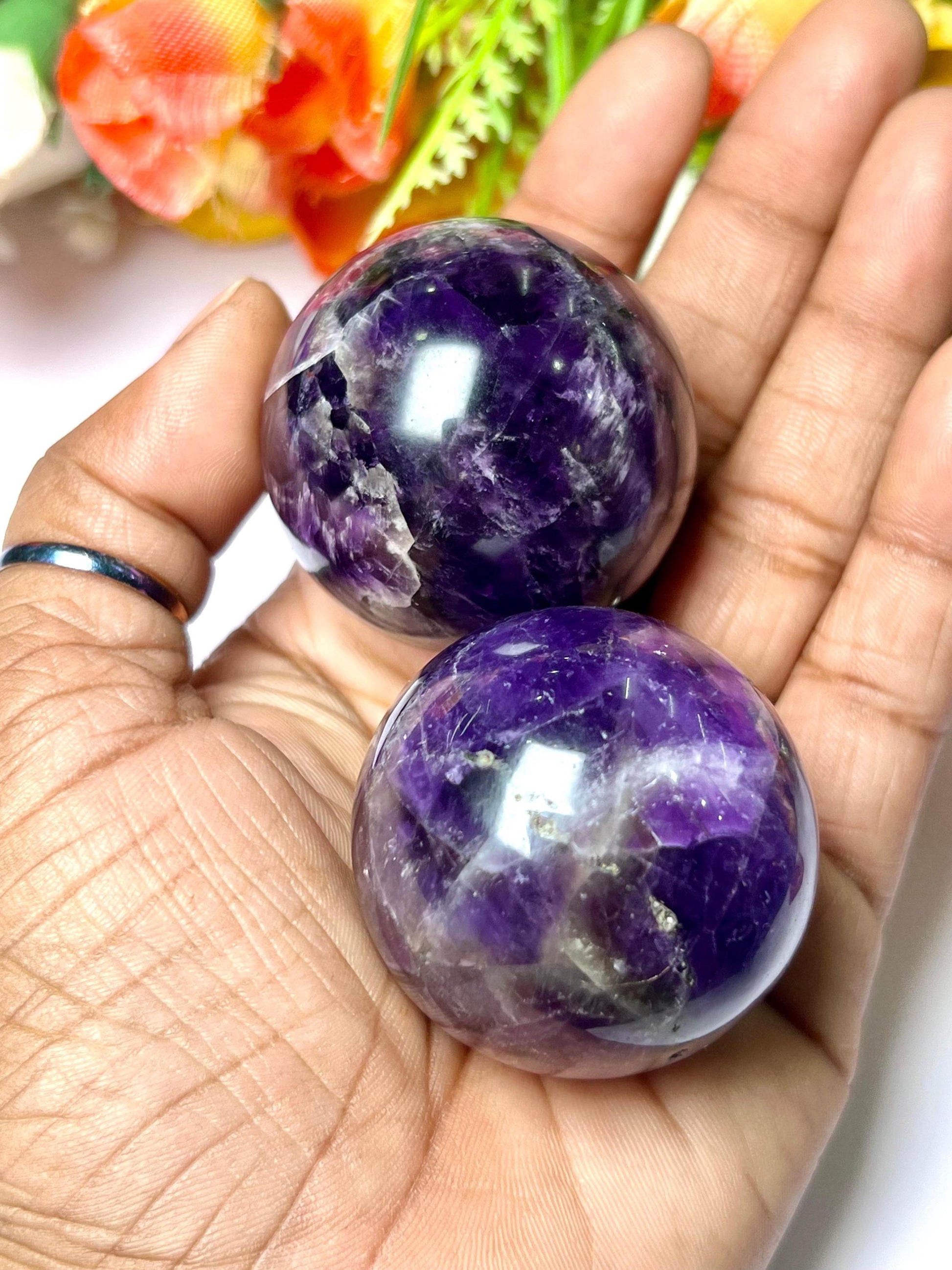 Amethyst Stone Sphere 40 MM Crystal Ball Orb Pocket Stone Meditation Space Crystal Grid With wooden Stand