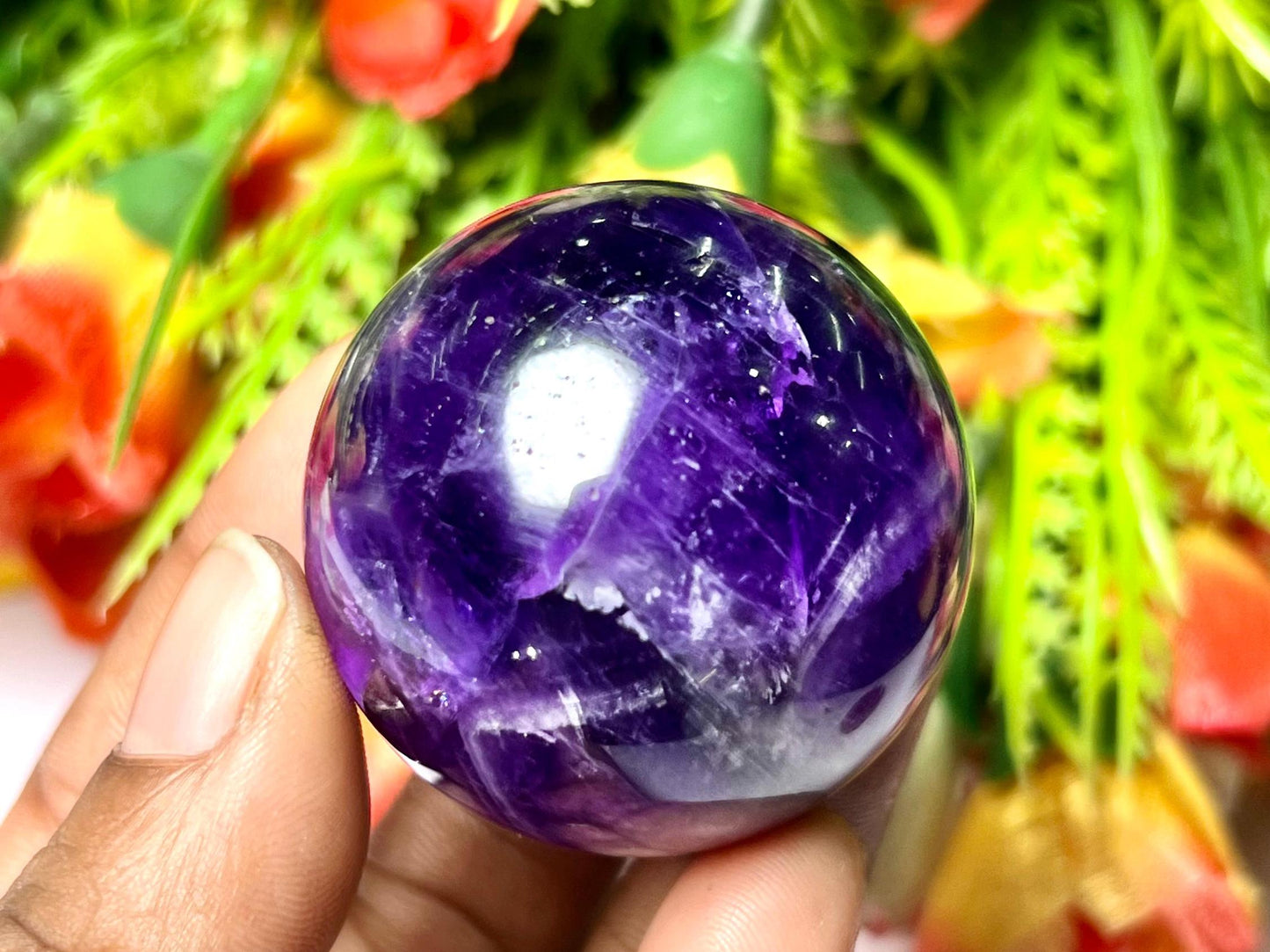 Amethyst Stone Sphere 40 MM Crystal Ball Orb Pocket Stone Meditation Space Crystal Grid With wooden Stand