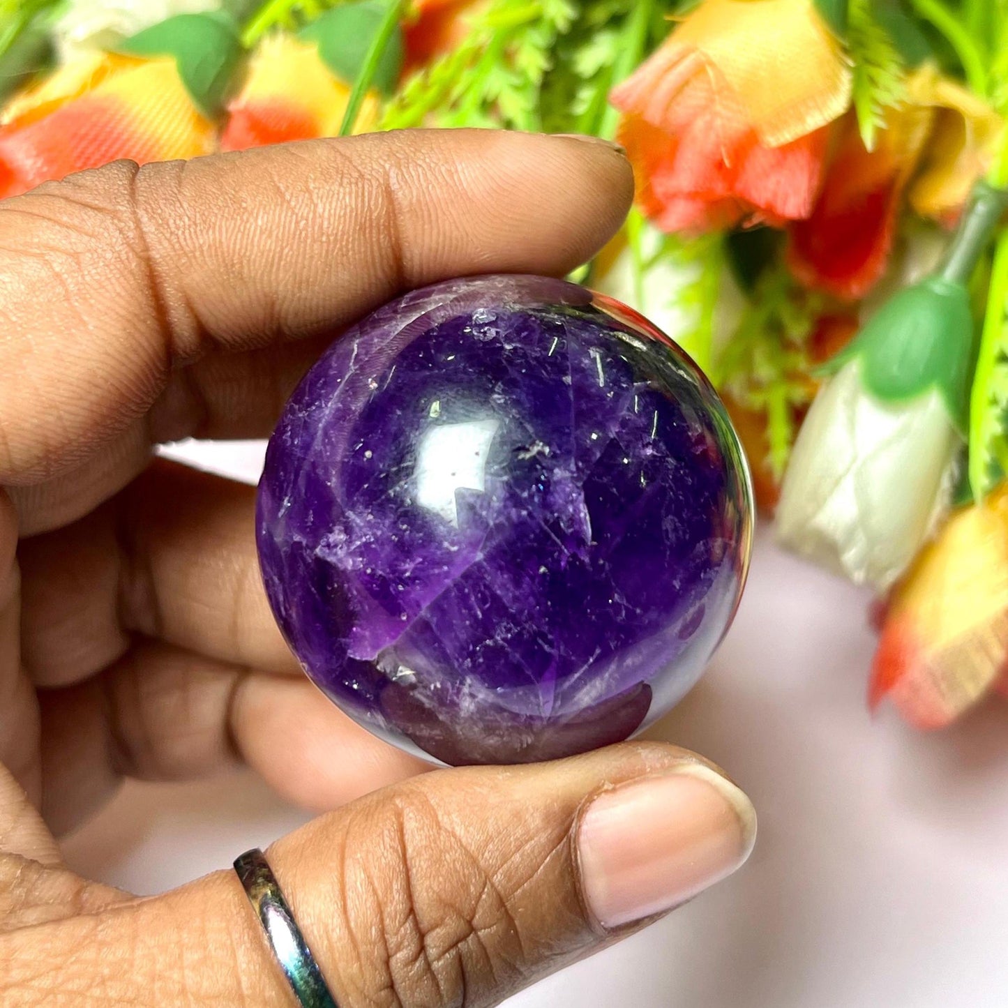 Amethyst Stone Sphere 40 MM Crystal Ball Orb Pocket Stone Meditation Space Crystal Grid With wooden Stand