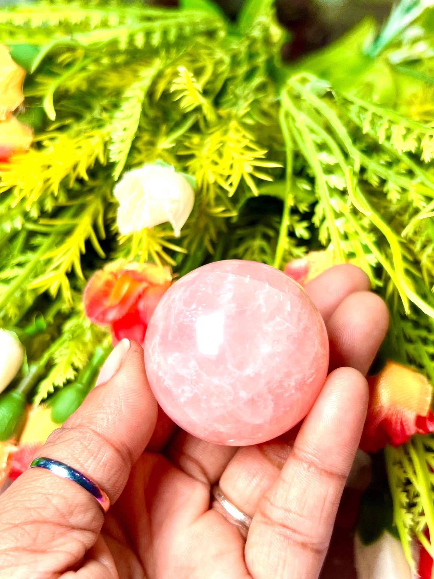 Rose Quartz Stone Sphere 40 MM Crystal Ball Orb Pocket Stone Meditation Space Crystal Grid With wooden Stand