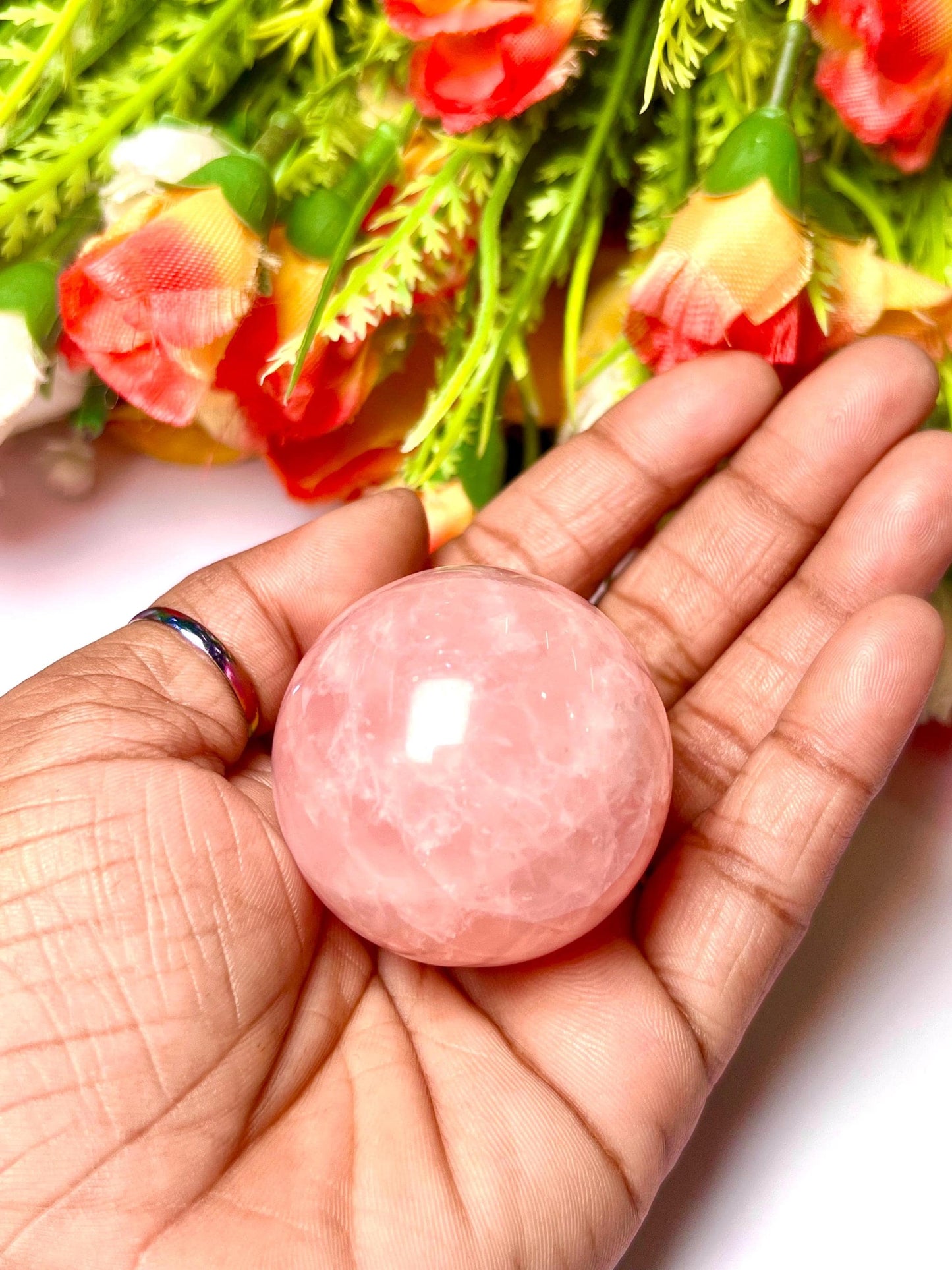 Rose Quartz Stone Sphere 40 MM Crystal Ball Orb Pocket Stone Meditation Space Crystal Grid With wooden Stand