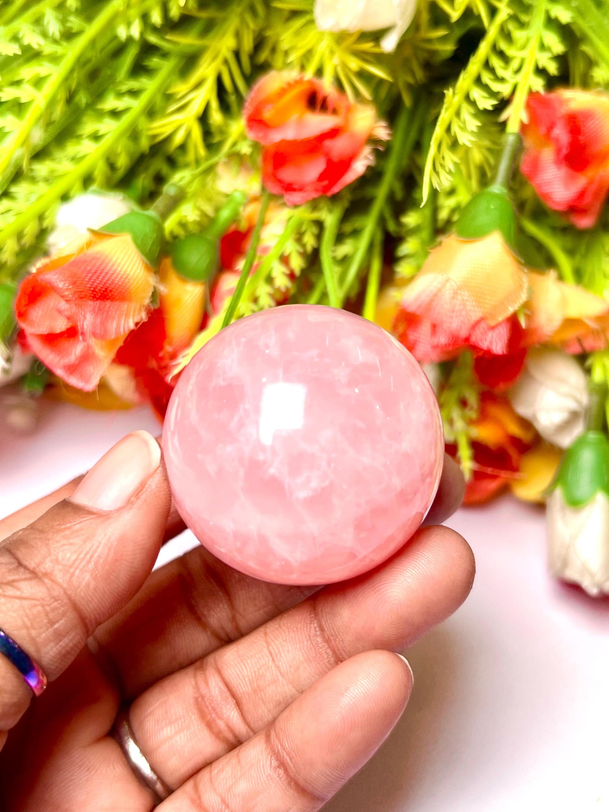 Rose Quartz Stone Sphere 40 MM Crystal Ball Orb Pocket Stone Meditation Space Crystal Grid With wooden Stand