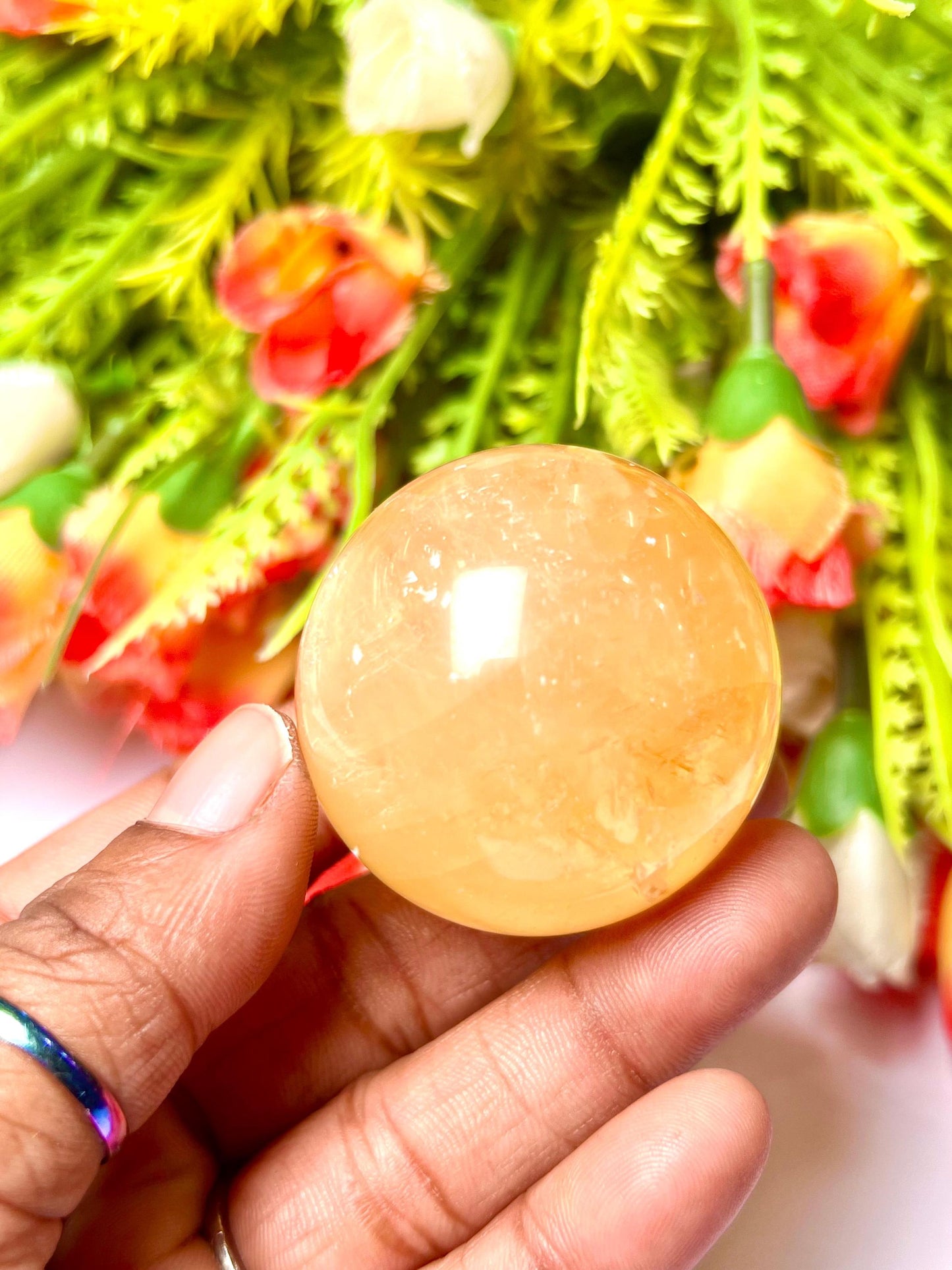 Yellow Calcite Stone Sphere 40 MM Crystal Ball Orb Pocket Stone Meditation Space Crystal Grid With wooden Stand