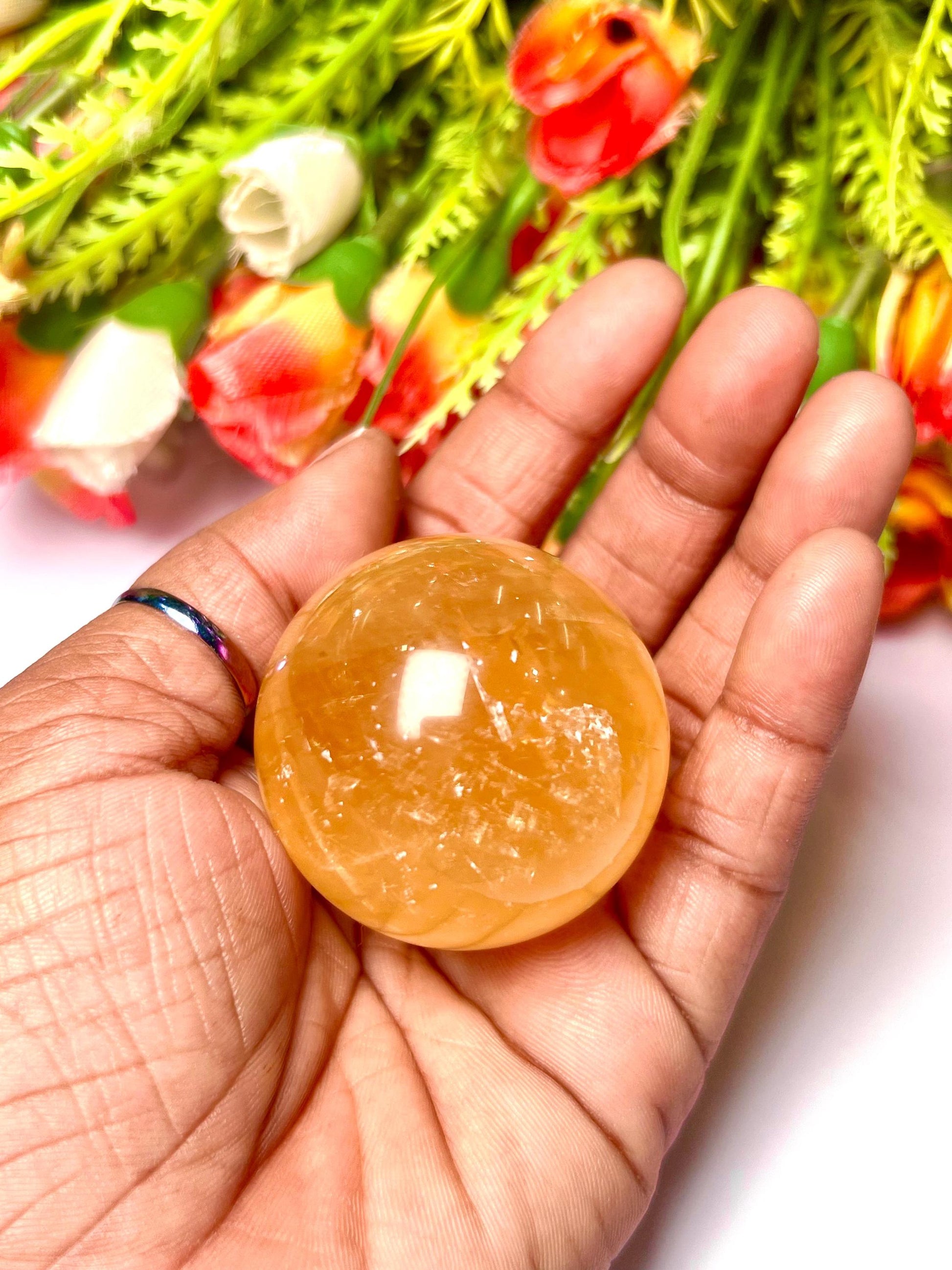 Yellow Calcite Stone Sphere 40 MM Crystal Ball Orb Pocket Stone Meditation Space Crystal Grid With wooden Stand