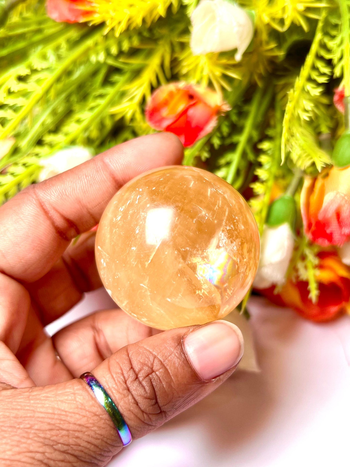 Yellow Calcite Stone Sphere 40 MM Crystal Ball Orb Pocket Stone Meditation Space Crystal Grid With wooden Stand