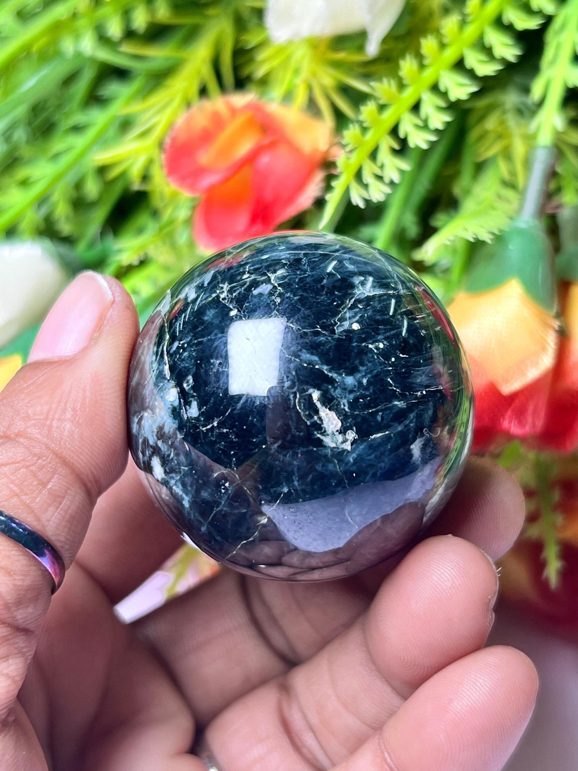 Grey Cats Eye Stone Sphere 40 MM Crystal Ball Orb Pocket Stone Meditation Space Crystal Grid With wooden Stand