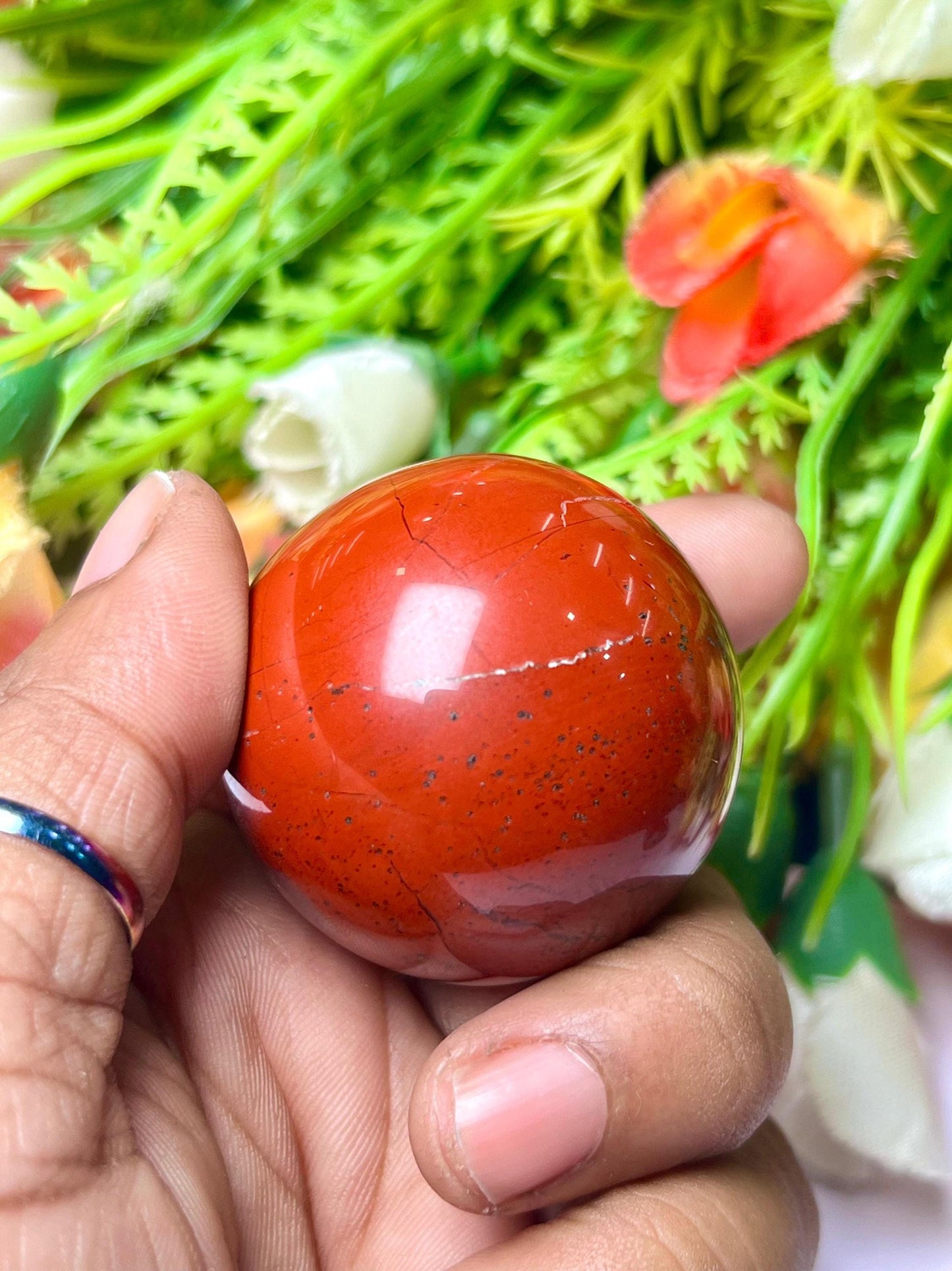 Red Jasper Stone Sphere 40 MM Crystal Ball Orb Pocket Stone Meditation Space Crystal Grid With wooden Stand