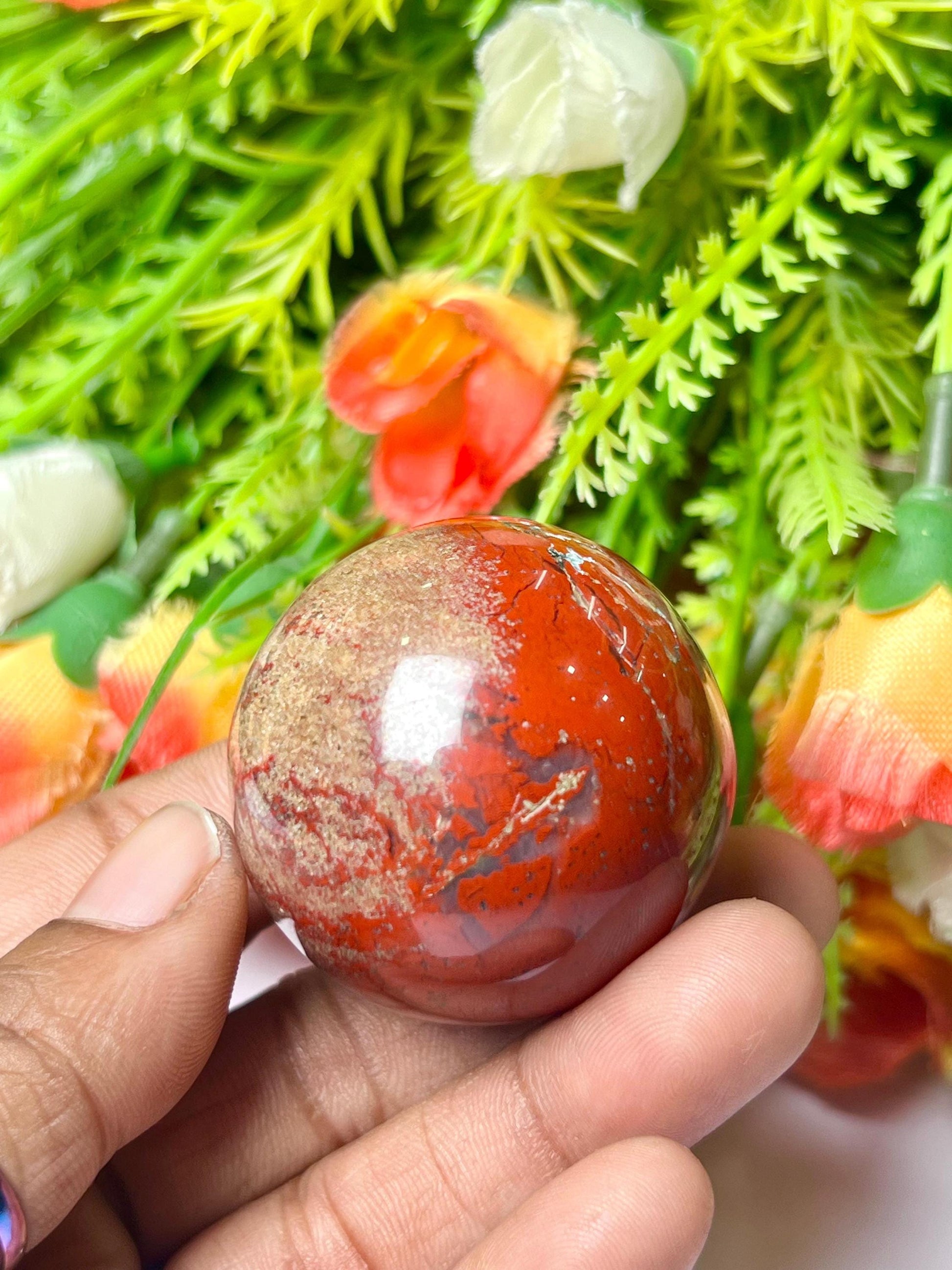 Red Jasper Stone Sphere 40 MM Crystal Ball Orb Pocket Stone Meditation Space Crystal Grid With wooden Stand