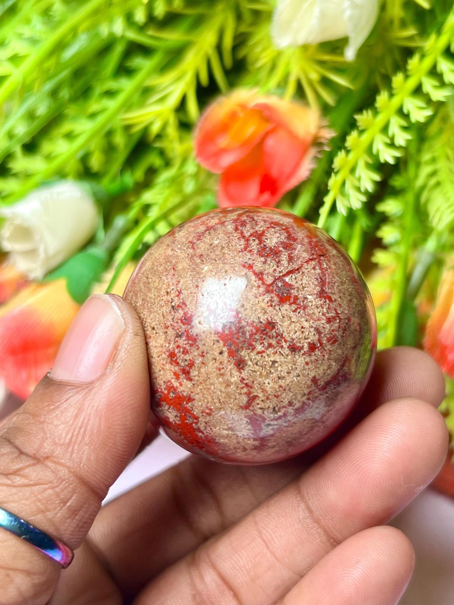 Red Jasper Stone Sphere 40 MM Crystal Ball Orb Pocket Stone Meditation Space Crystal Grid With wooden Stand