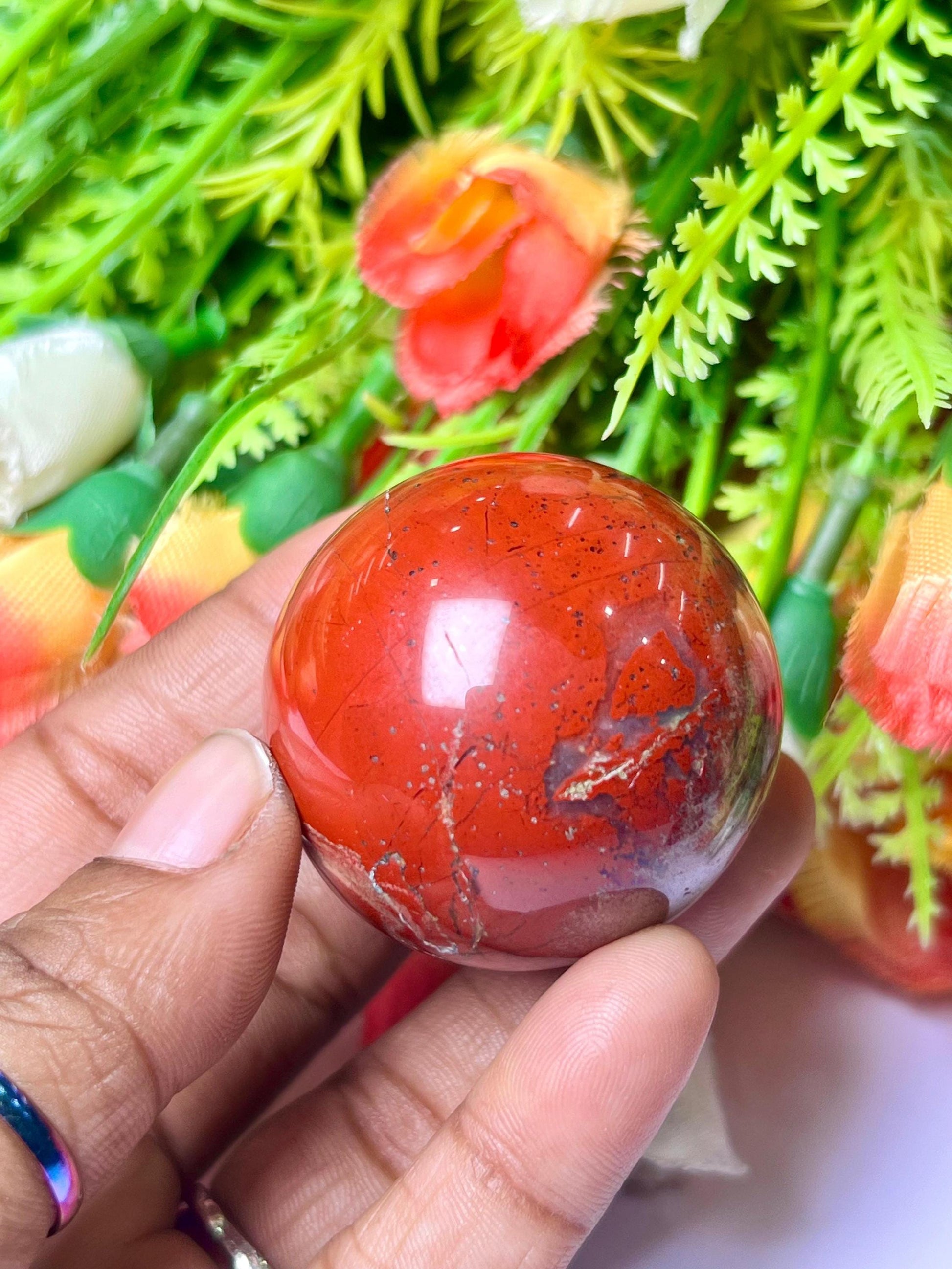 Red Jasper Stone Sphere 40 MM Crystal Ball Orb Pocket Stone Meditation Space Crystal Grid With wooden Stand