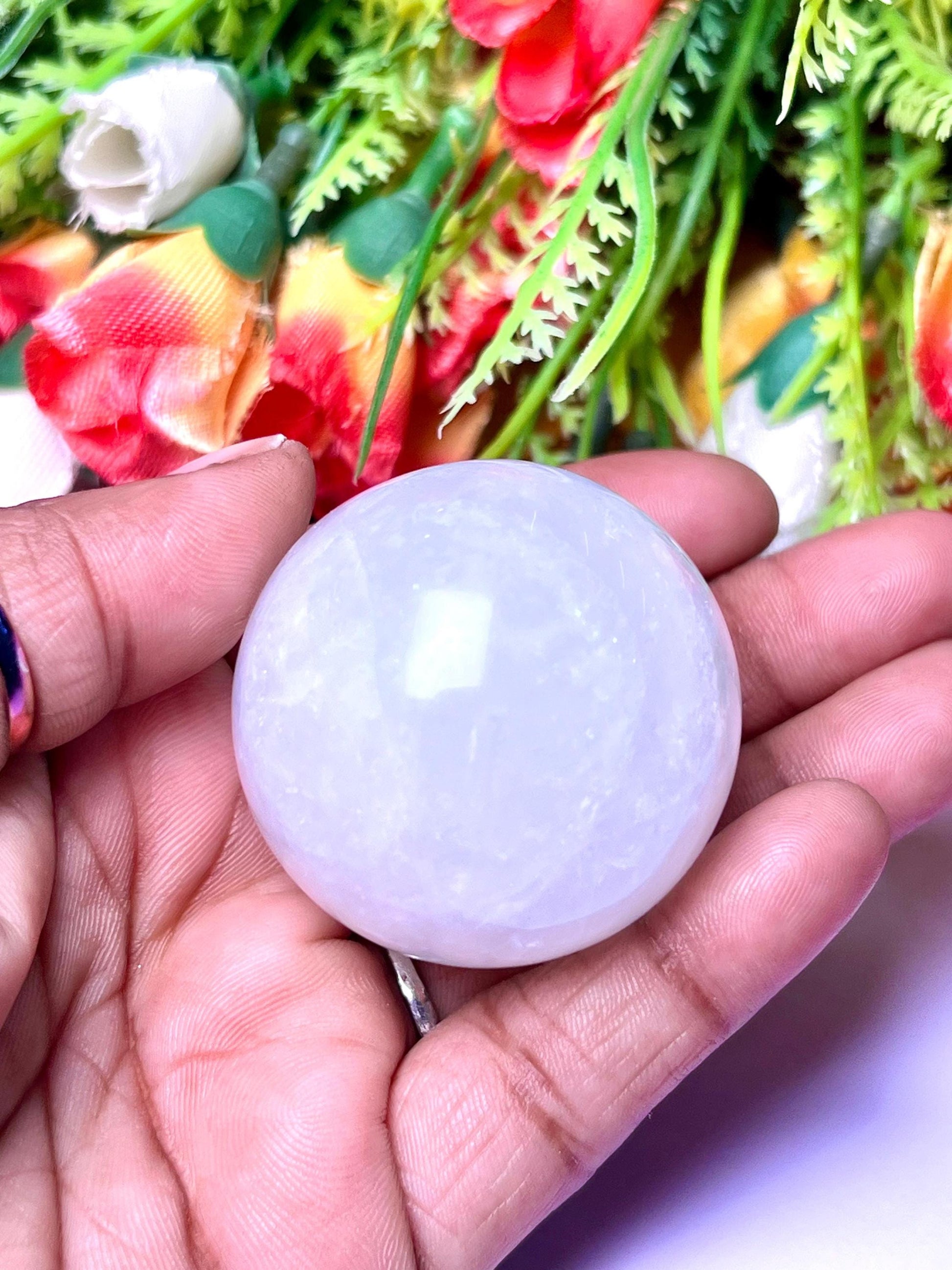 Himalayan Crystal Stone Sphere 40 MM Crystal Ball Orb Pocket Stone Meditation Space Crystal Grid With wooden Stand