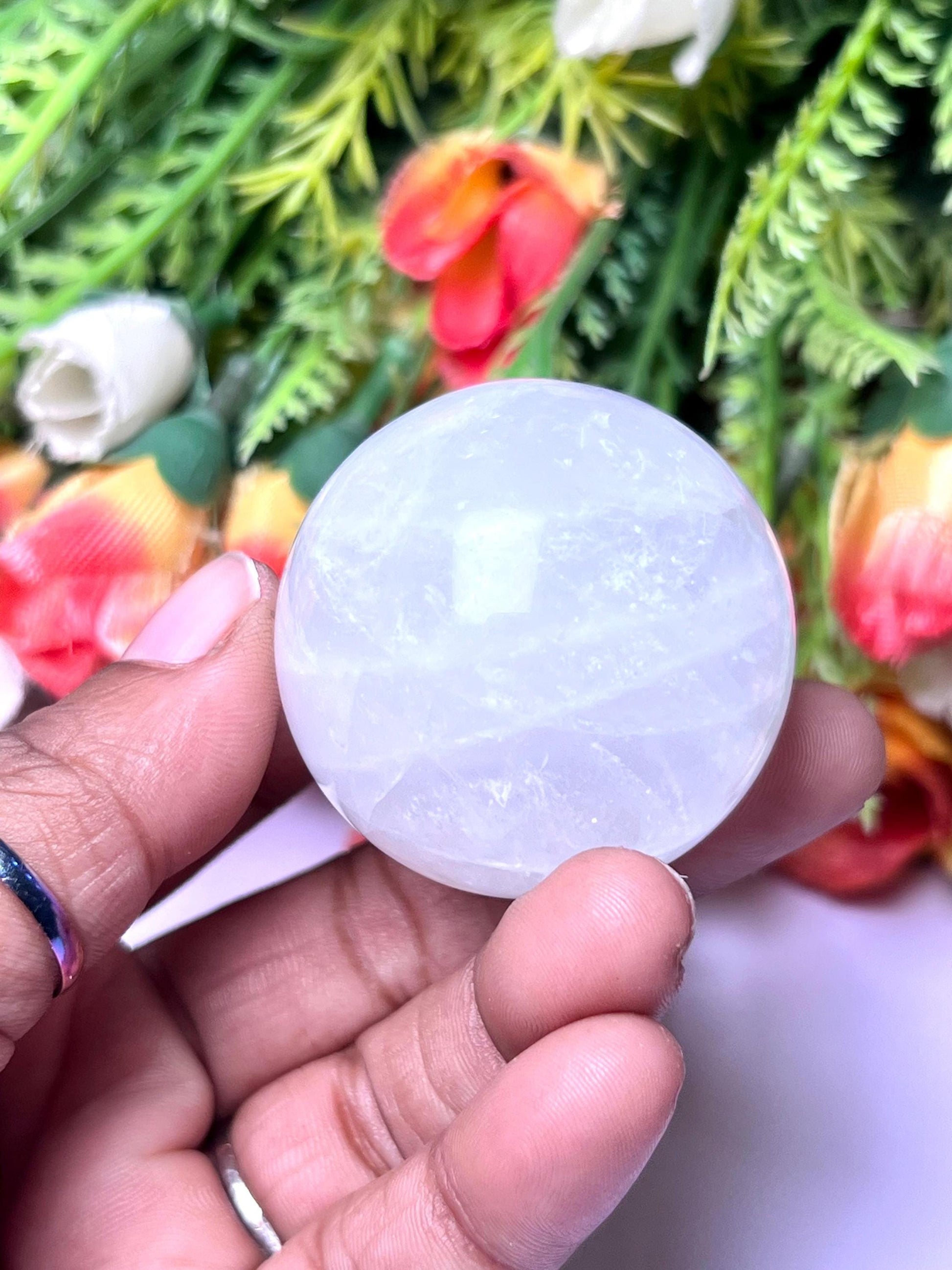 Himalayan Crystal Stone Sphere 40 MM Crystal Ball Orb Pocket Stone Meditation Space Crystal Grid With wooden Stand