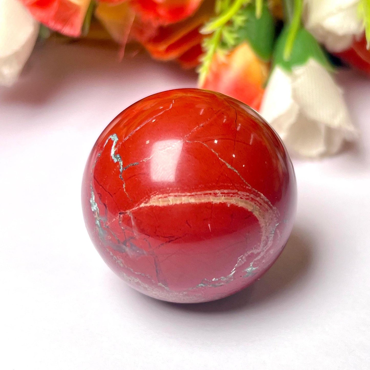 Red Jasper Stone Sphere 40 MM Crystal Ball Orb Pocket Stone Meditation Space Crystal Grid With wooden Stand