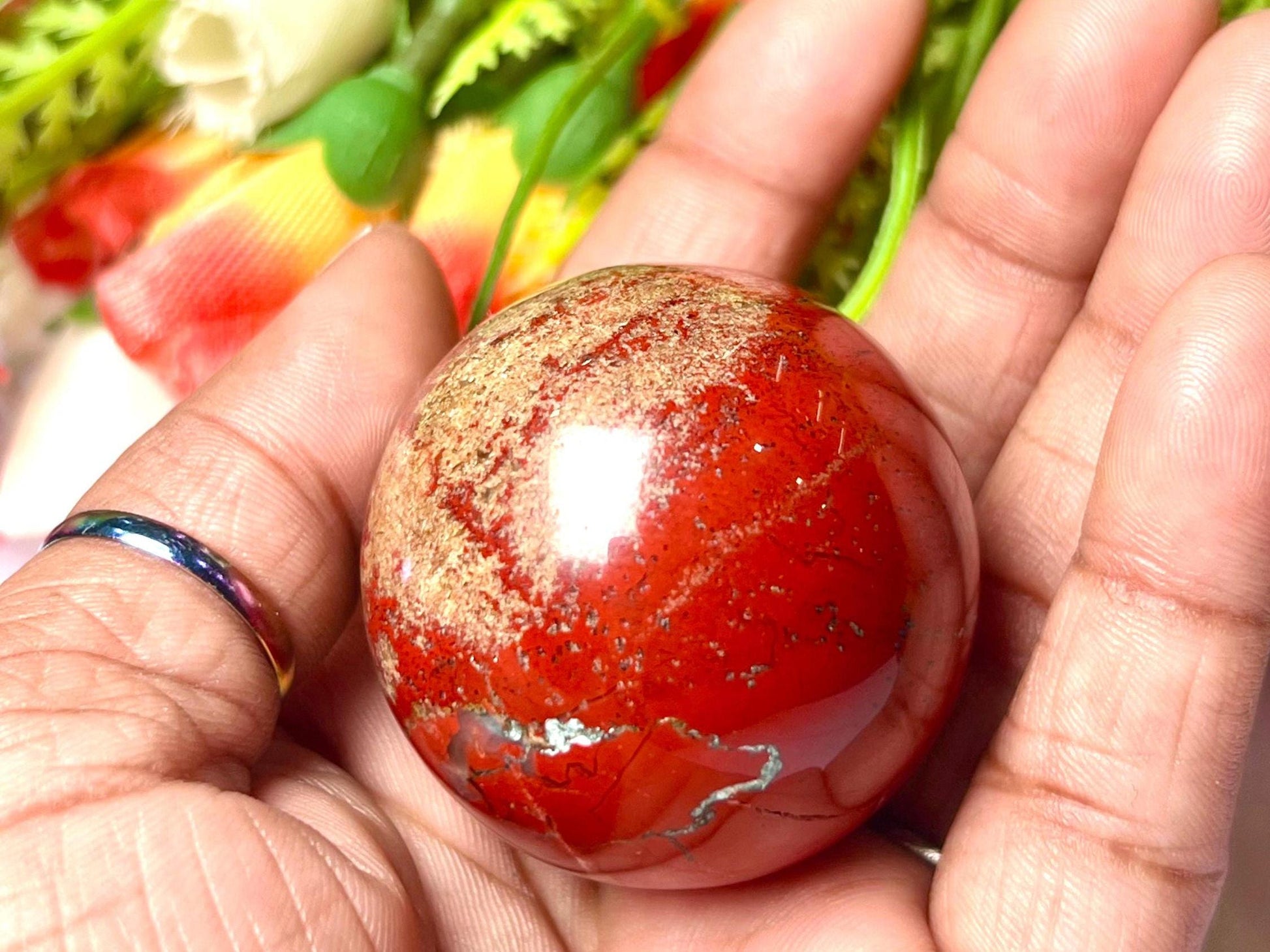 Red Jasper Stone Sphere 40 MM Crystal Ball Orb Pocket Stone Meditation Space Crystal Grid With wooden Stand