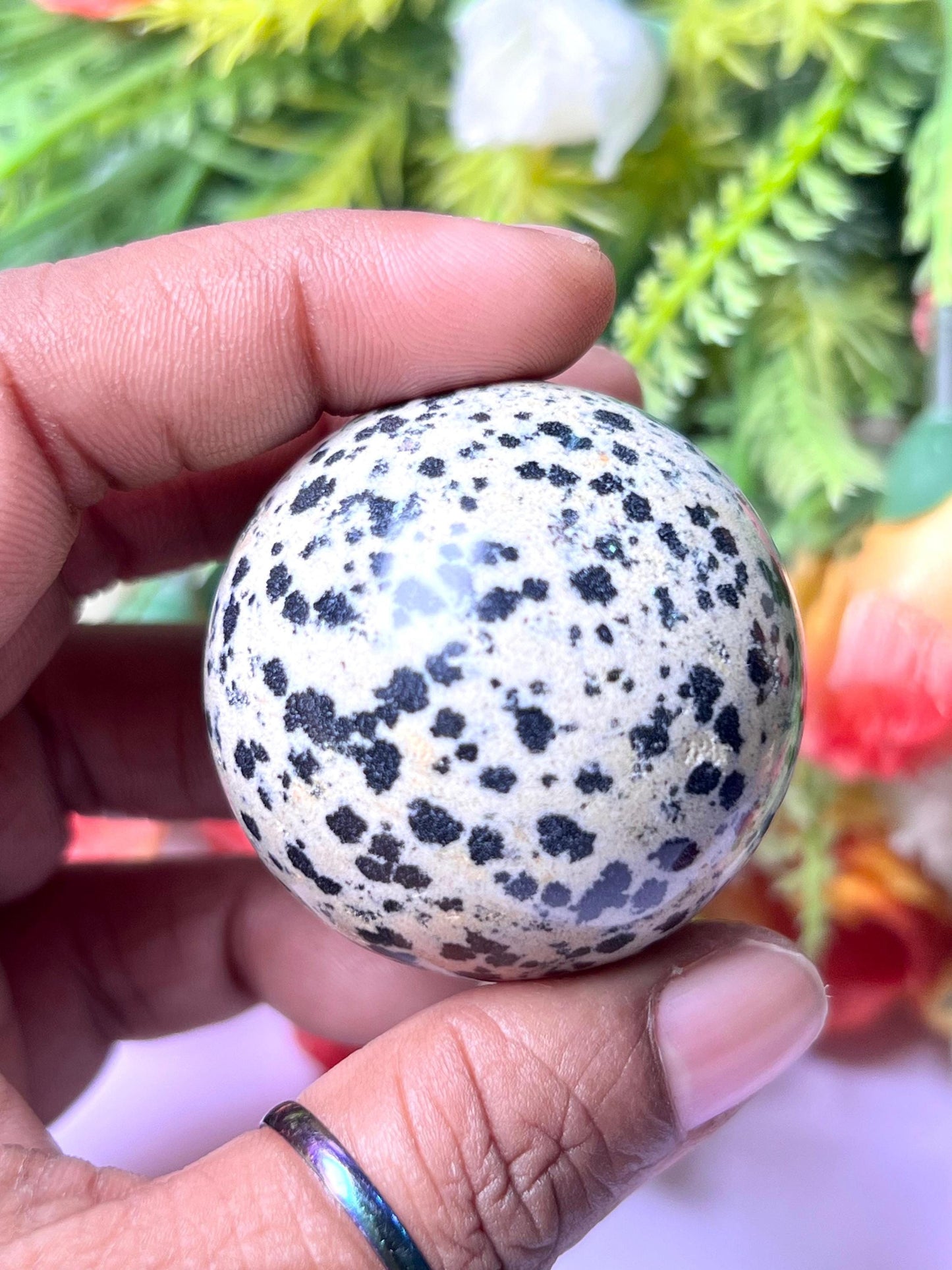 Dalmatian Jasper Stone Sphere 40 MM Crystal Ball Orb Pocket Stone Meditation Space Crystal Grid With wooden Stand