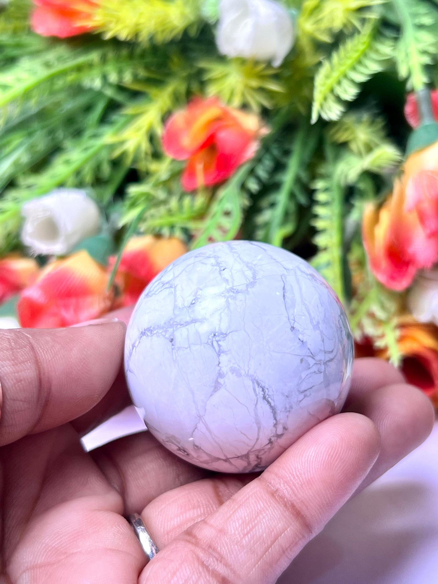 Howlite Stone Sphere 40 MM Crystal Ball Orb Pocket Stone Meditation Space Crystal Grid With wooden Stand