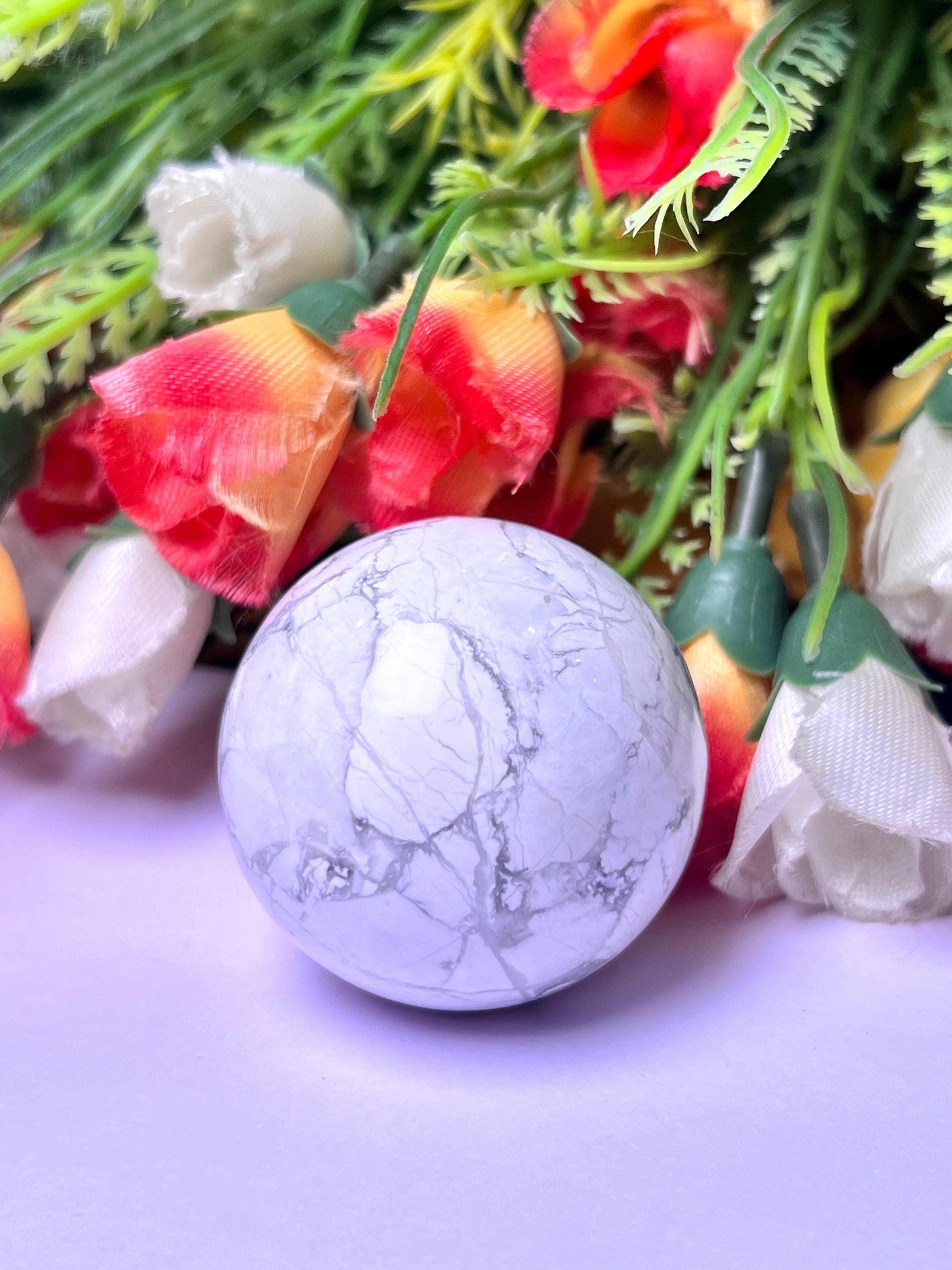 Howlite Stone Sphere 40 MM Crystal Ball Orb Pocket Stone Meditation Space Crystal Grid With wooden Stand