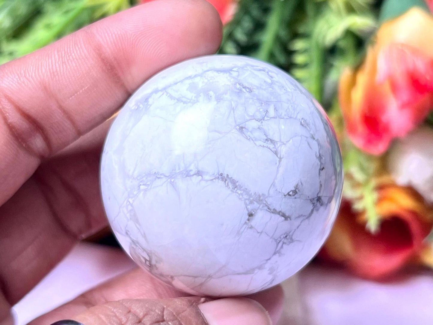 Howlite Stone Sphere 40 MM Crystal Ball Orb Pocket Stone Meditation Space Crystal Grid With wooden Stand