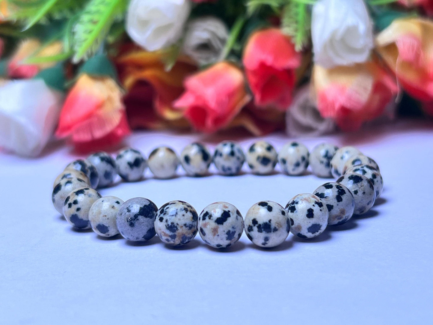 Dalmatian Jasper Stone Bracelet l Stretchable Bracelet l Unisex Bracelet l 8 MM Bracelet