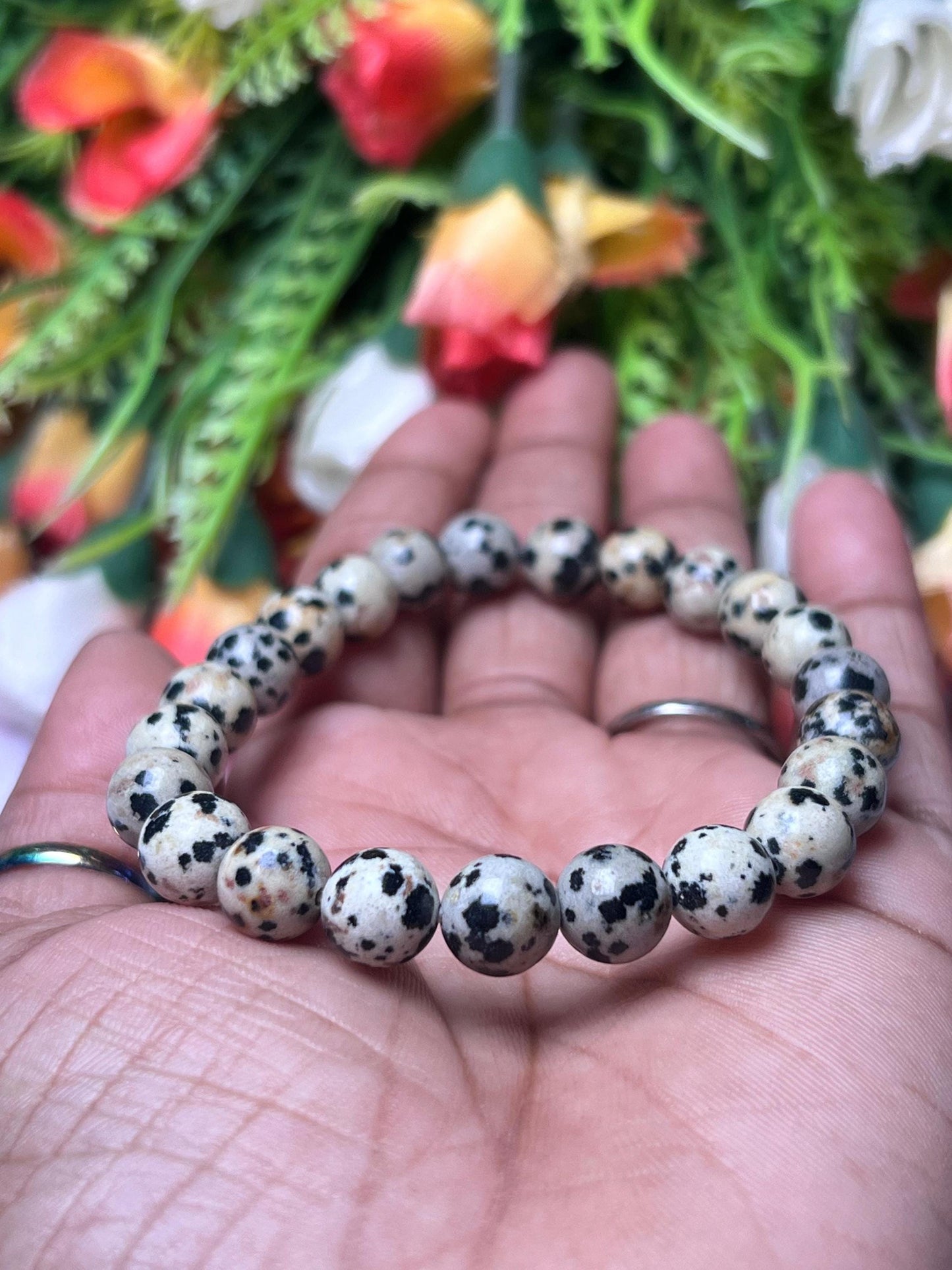 Dalmatian Jasper Stone Bracelet l Stretchable Bracelet l Unisex Bracelet l 8 MM Bracelet