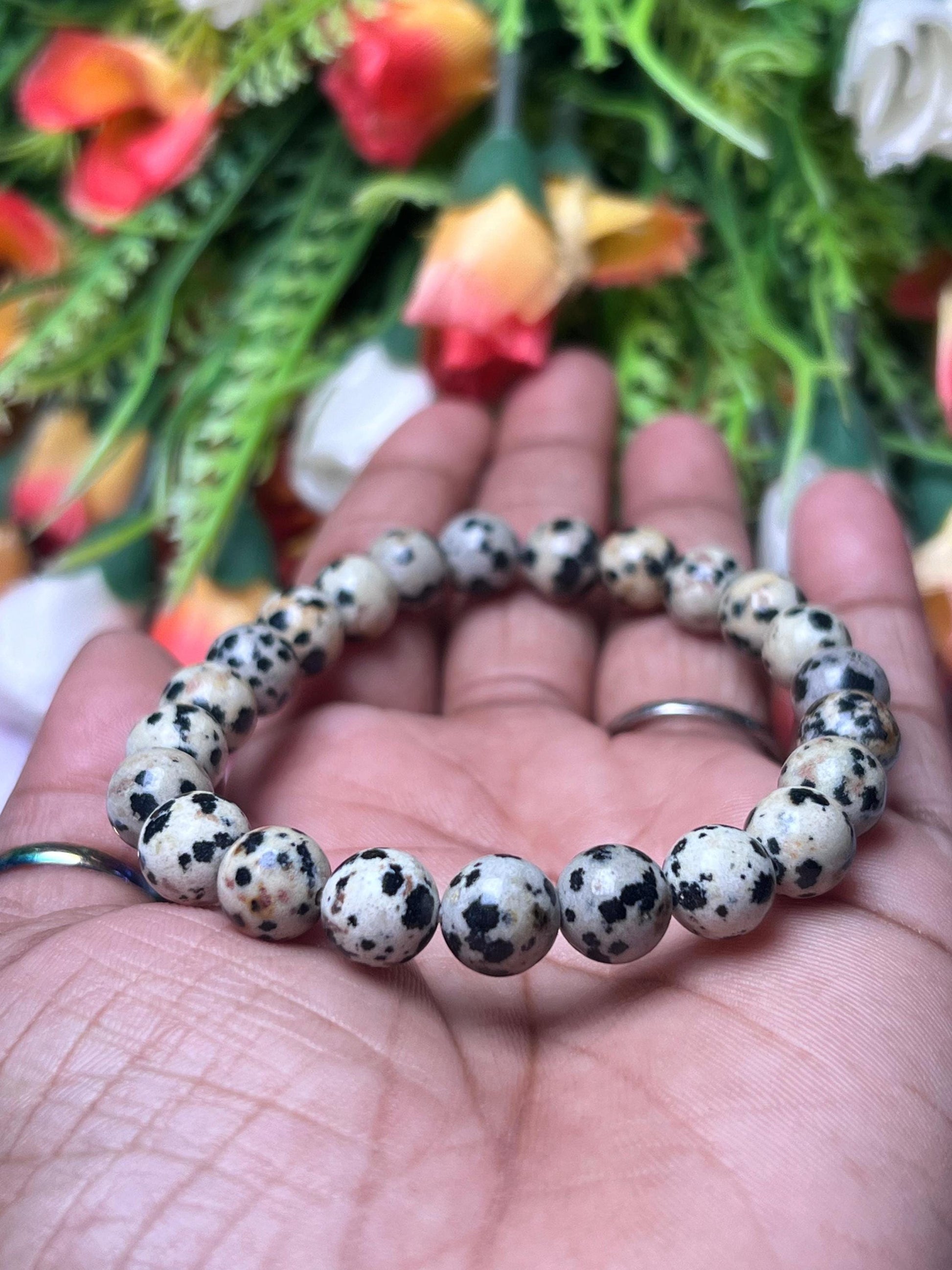 Dalmatian Jasper Stone Bracelet l Stretchable Bracelet l Unisex Bracelet l 8 MM Bracelet