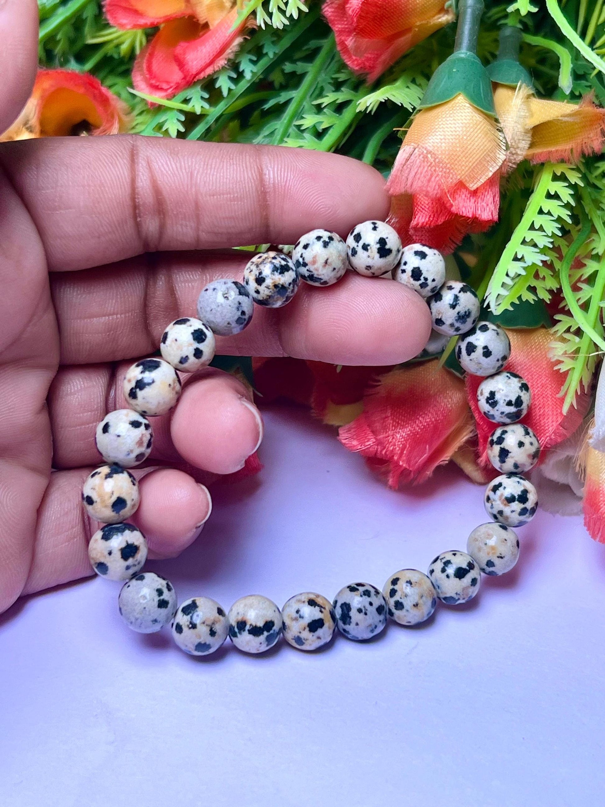 Dalmatian Jasper Stone Bracelet l Stretchable Bracelet l Unisex Bracelet l 8 MM Bracelet