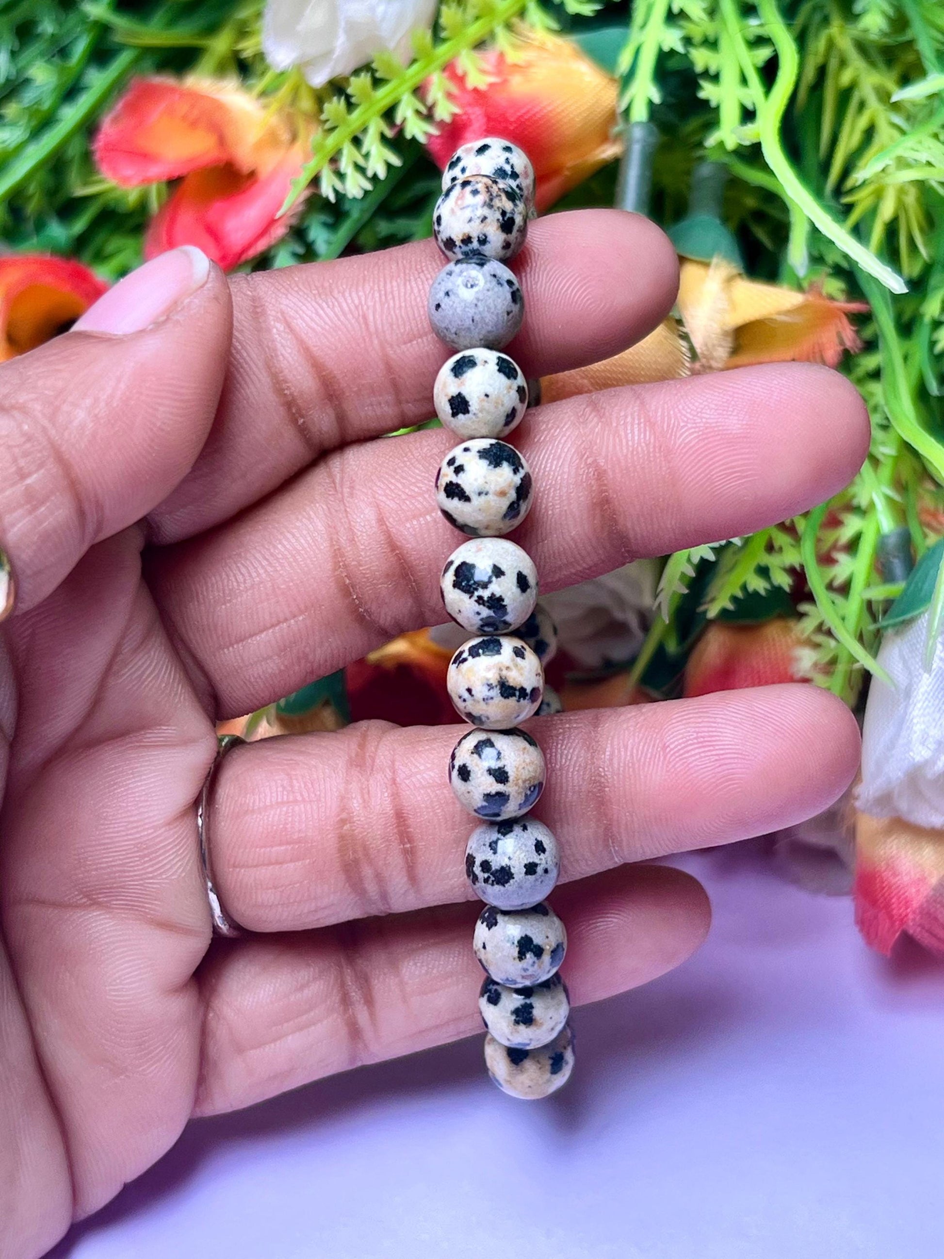 Dalmatian Jasper Stone Bracelet l Stretchable Bracelet l Unisex Bracelet l 8 MM Bracelet