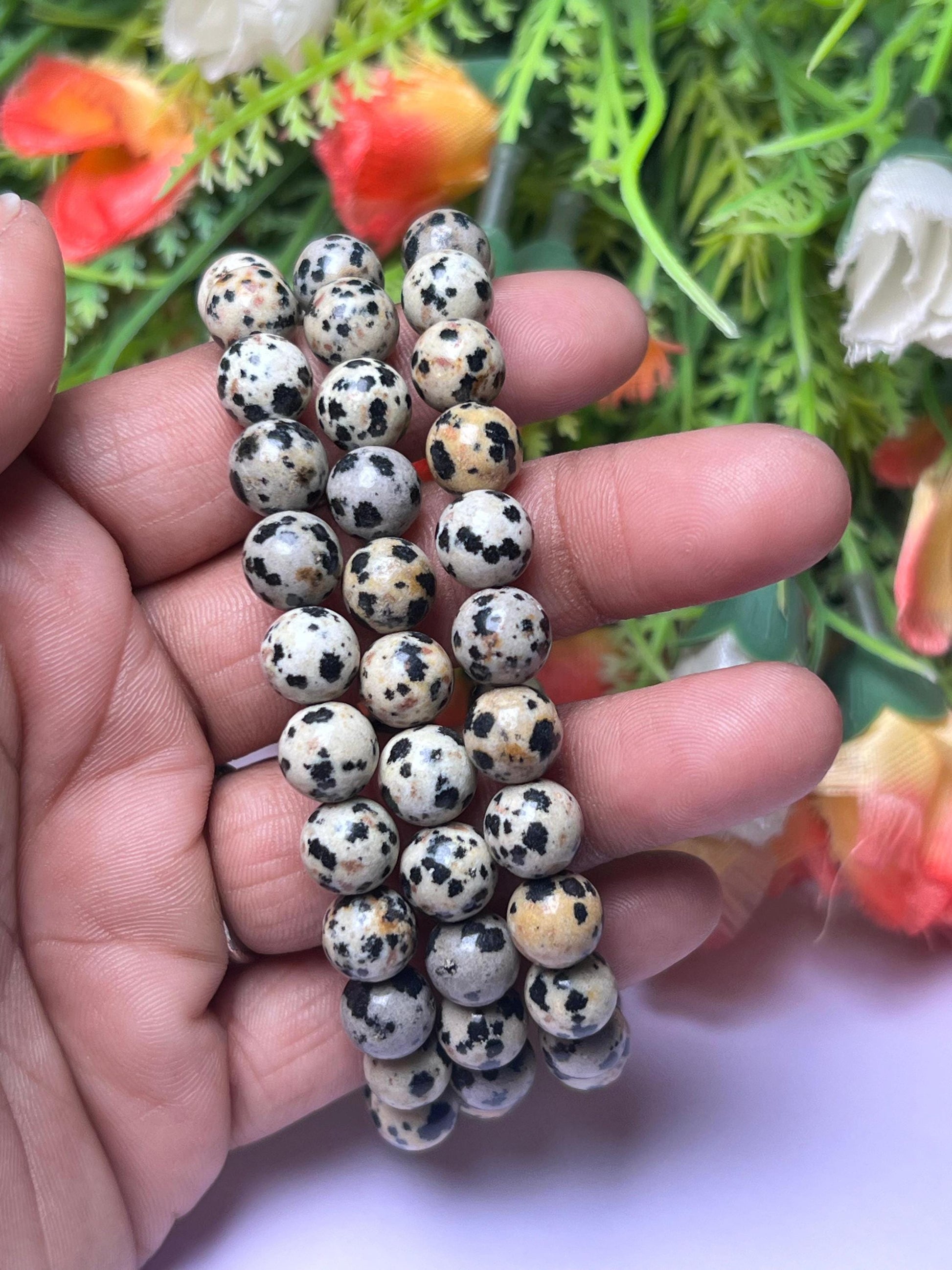 Dalmatian Jasper Stone Bracelet l Stretchable Bracelet l Unisex Bracelet l 8 MM Bracelet