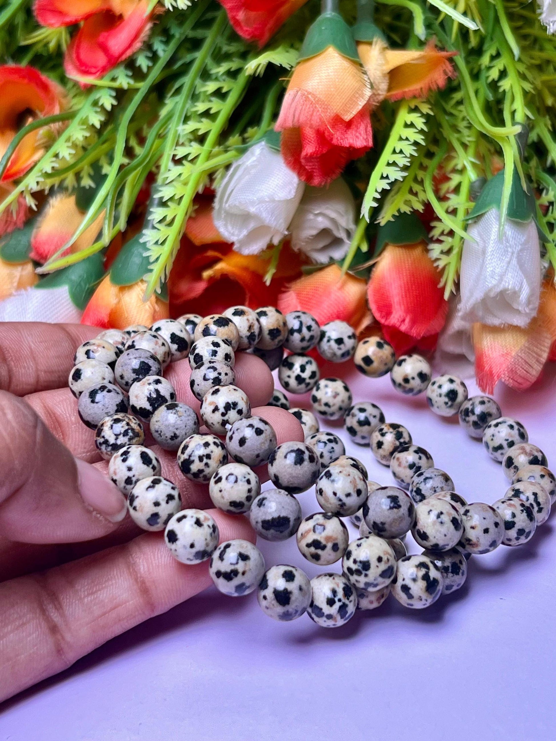 Dalmatian Jasper Stone Bracelet l Stretchable Bracelet l Unisex Bracelet l 8 MM Bracelet