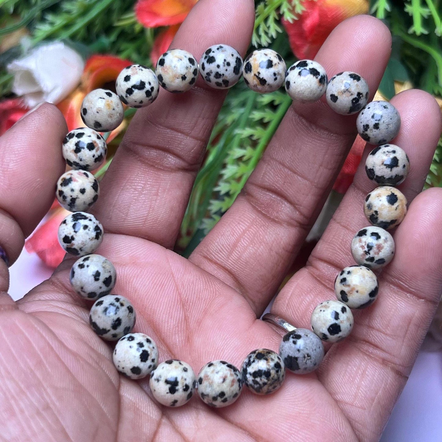 Dalmatian Jasper Stone Bracelet l Stretchable Bracelet l Unisex Bracelet l 8 MM Bracelet