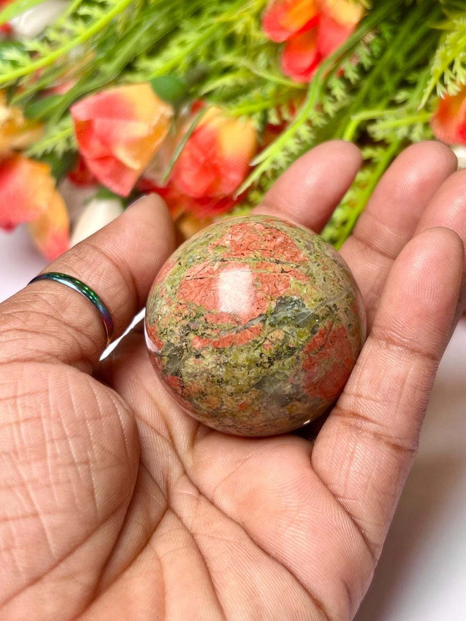 Unakite Jasper Stone Sphere 40 MM Crystal Ball Orb Pocket Stone Meditation Space Crystal Grid With wooden Stand