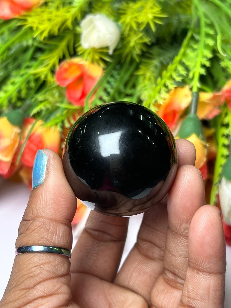 Black Obsidian Stone Sphere 40 MM Crystal Ball Orb Pocket Stone Meditation Space Crystal Grid With wooden Stand