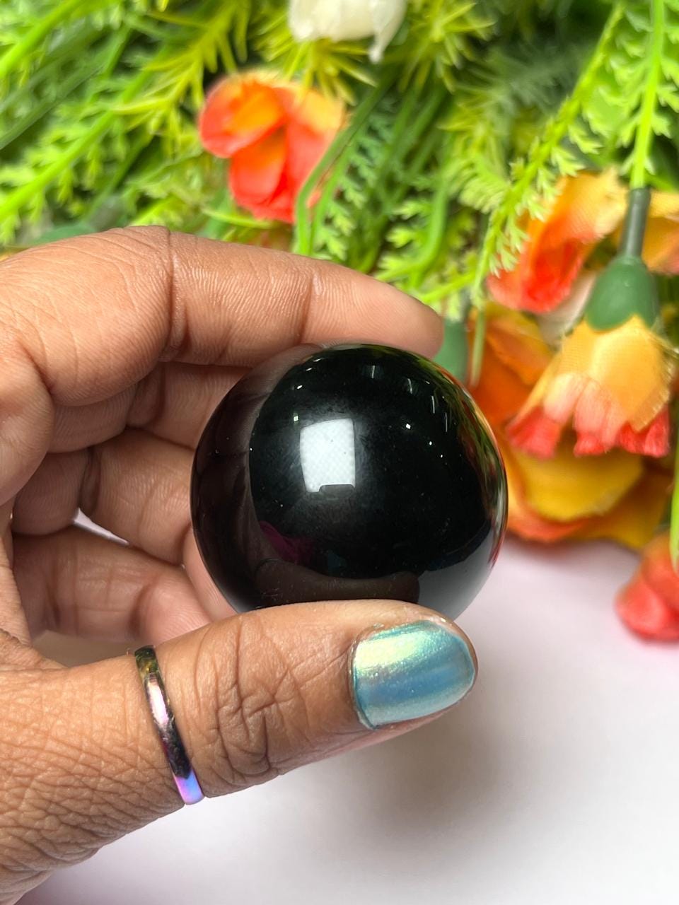 Black Obsidian Stone Sphere 40 MM Crystal Ball Orb Pocket Stone Meditation Space Crystal Grid With wooden Stand