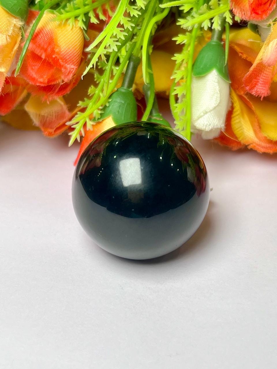 Black Obsidian Stone Sphere 40 MM Crystal Ball Orb Pocket Stone Meditation Space Crystal Grid With wooden Stand