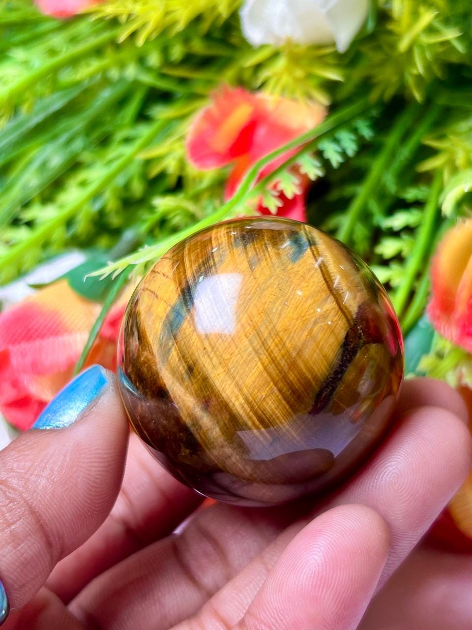 Tiger's eye Stone Sphere 40 MM Crystal Ball Orb Pocket Stone Meditation Space Crystal Grid With wooden Stand